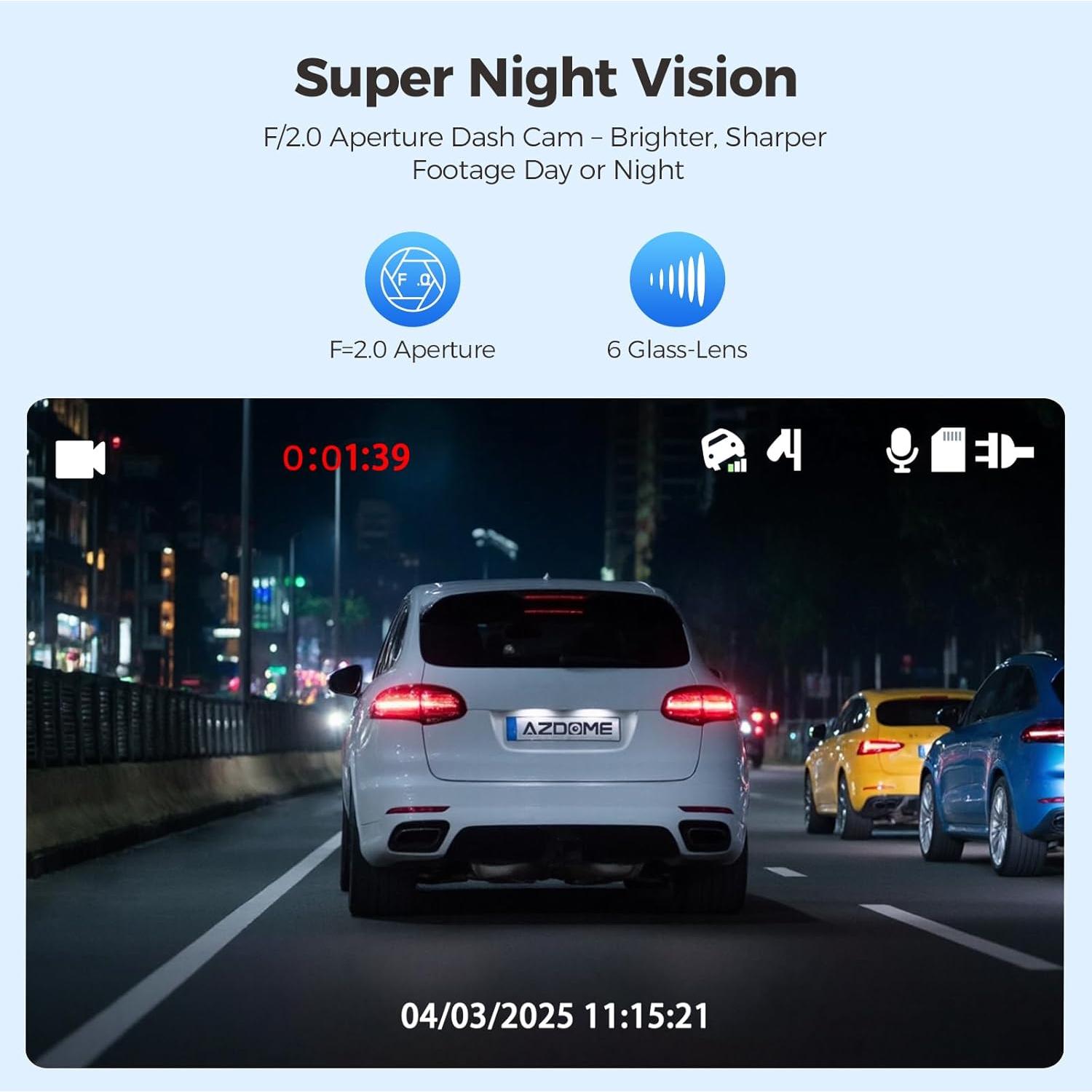 AZDOME M01 Dual Dash Cam Front and Rear with Free 64GB Card, 3" Screen Dual Dashboard Camera for Car, Built-in ADAS G-Sensor, 24H Parking Mode Car Camera (M01 Pro)
