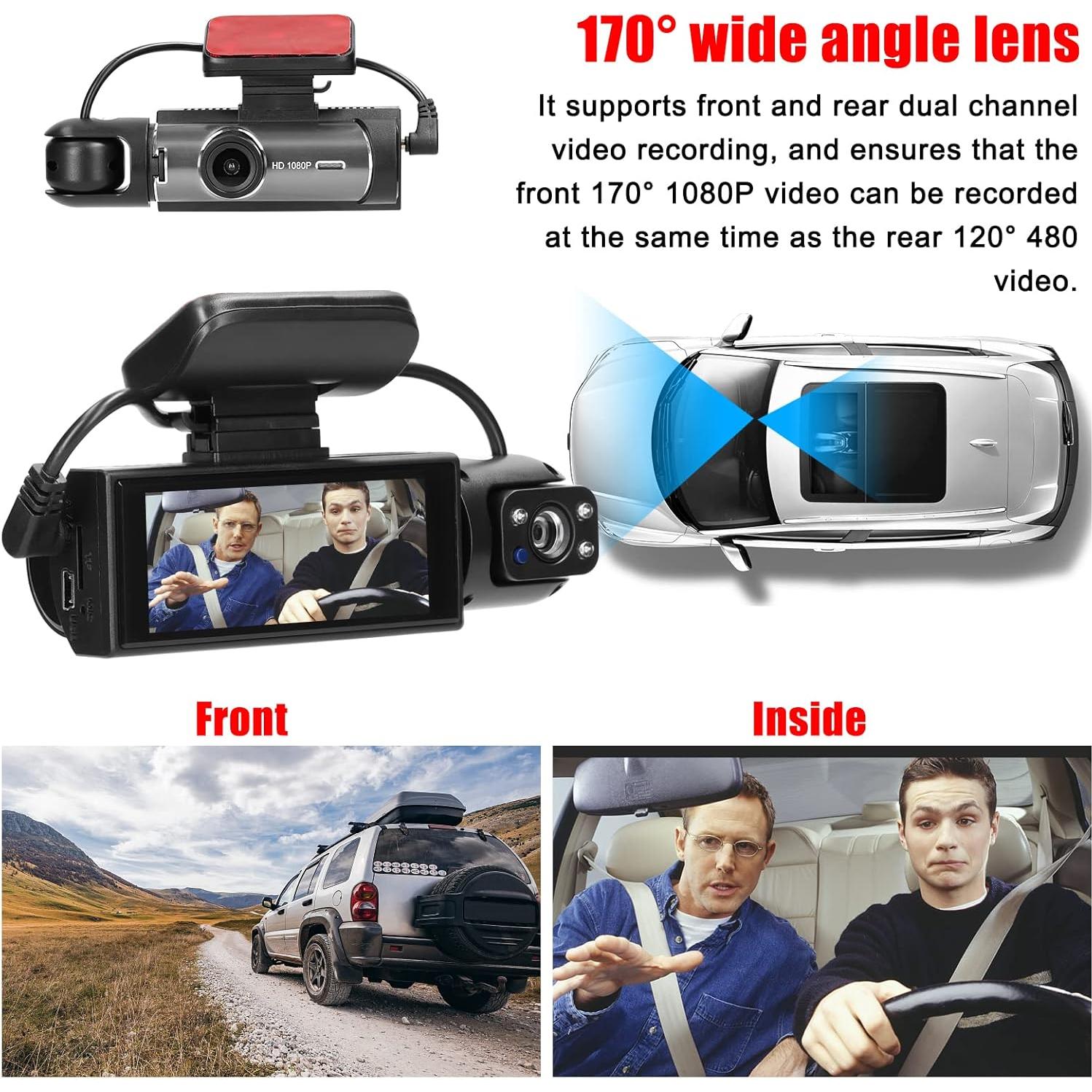 Multi-Language Dual Lens Car Video Recorder Auto Dash Cam Car Camera Recorder Night Viewing Motion Detection DVR 170 Degree Wide Angle Car Camcorder