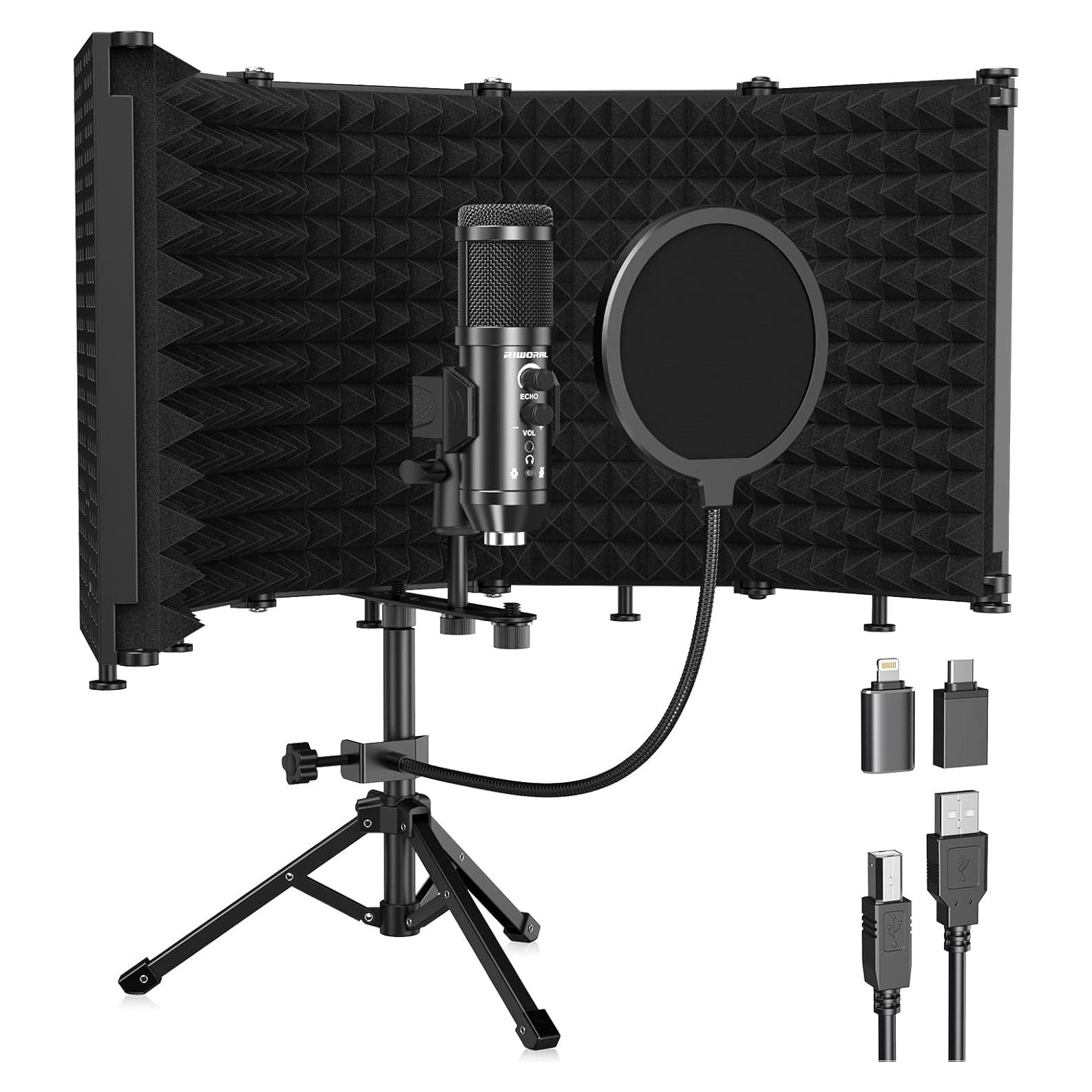 Escudo de Aislamiento para Micrófono Riworal con Filtro Antipop