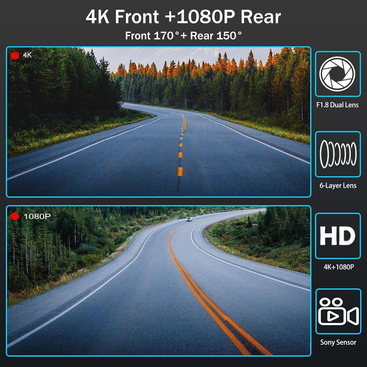 Mirror Dual Dash Camera for Car, Dashcam 4K Front 1080P IMX307 Rear View/ADAS BSD LCA Wi-Fi&APP WDR Night Vision G-Sensor Loop Recording Parking Monitor 64GB Card
