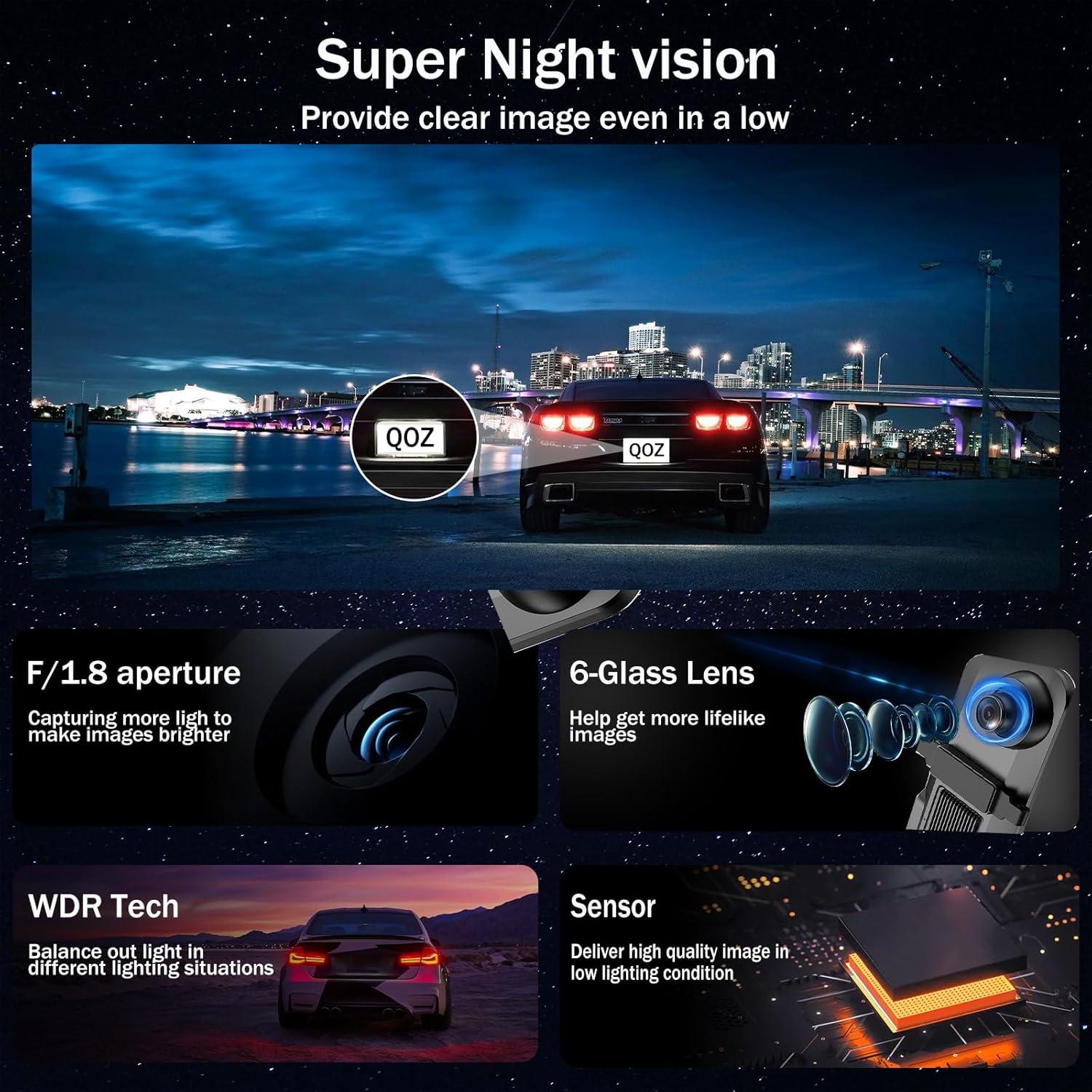 Mirror Dual Dash Camera for Car, Dashcam 4K Front 1080P IMX307 Rear View/ADAS BSD LCA Wi-Fi&APP WDR Night Vision G-Sensor Loop Recording Parking Monitor 64GB Card