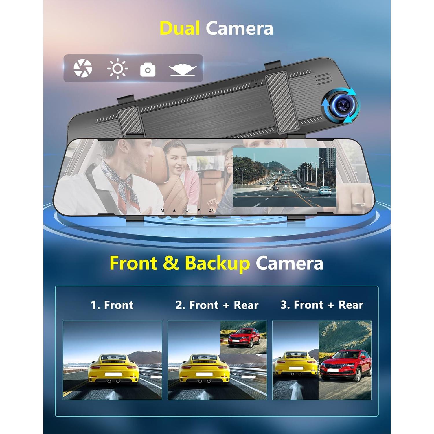 Cámara de Espejo Retrovisor Podofo 4.5" Doble 1080P