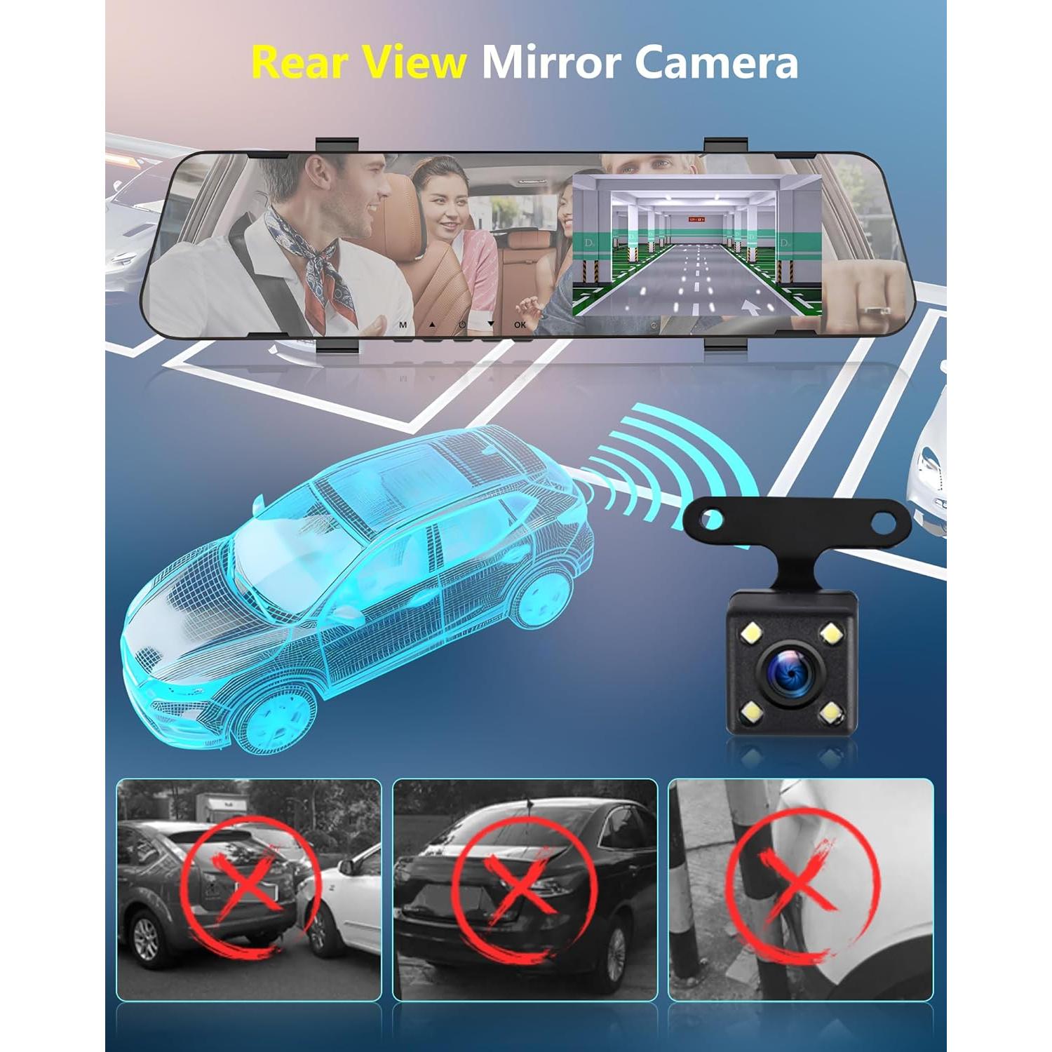 Cámara de Espejo Retrovisor Podofo 4.5" Doble 1080P