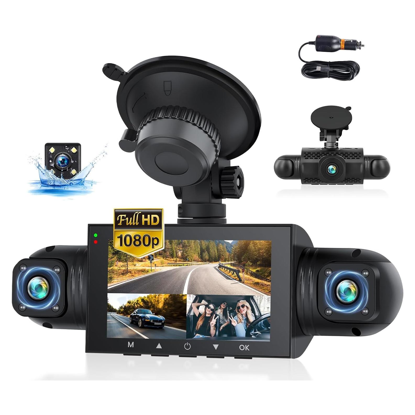 360 Degree View 4 Channel Dash Cam for Cars,Dash Cam Car Camera Front and Rear Inside Left Right for Cars,3 inch Dashcams with IR Night Vision,Loop Recording,G-Sensor,24H Parking Mode Monitor