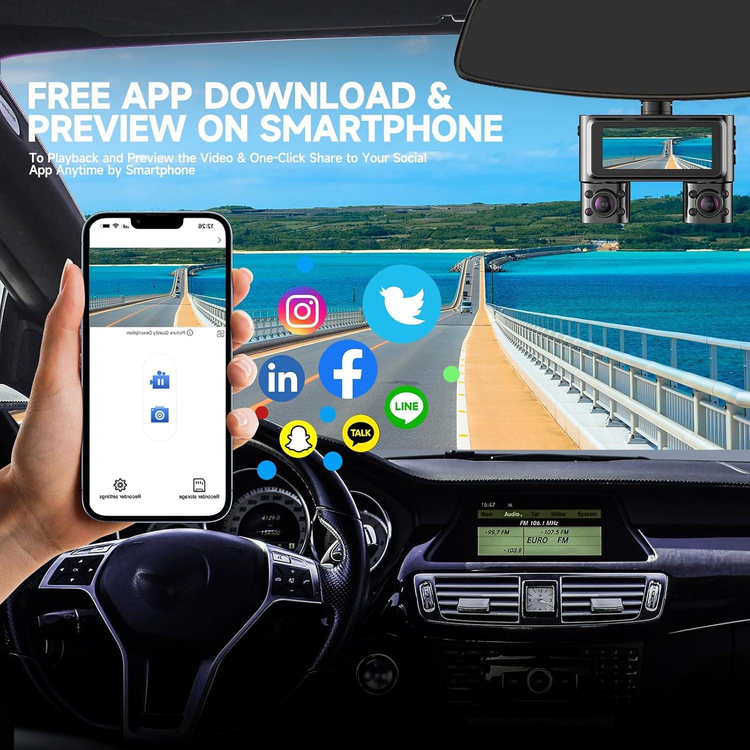 Cámara Dash 360° HUPEJOS V7 4 Canales FHD 1080p Wi-Fi 64GB