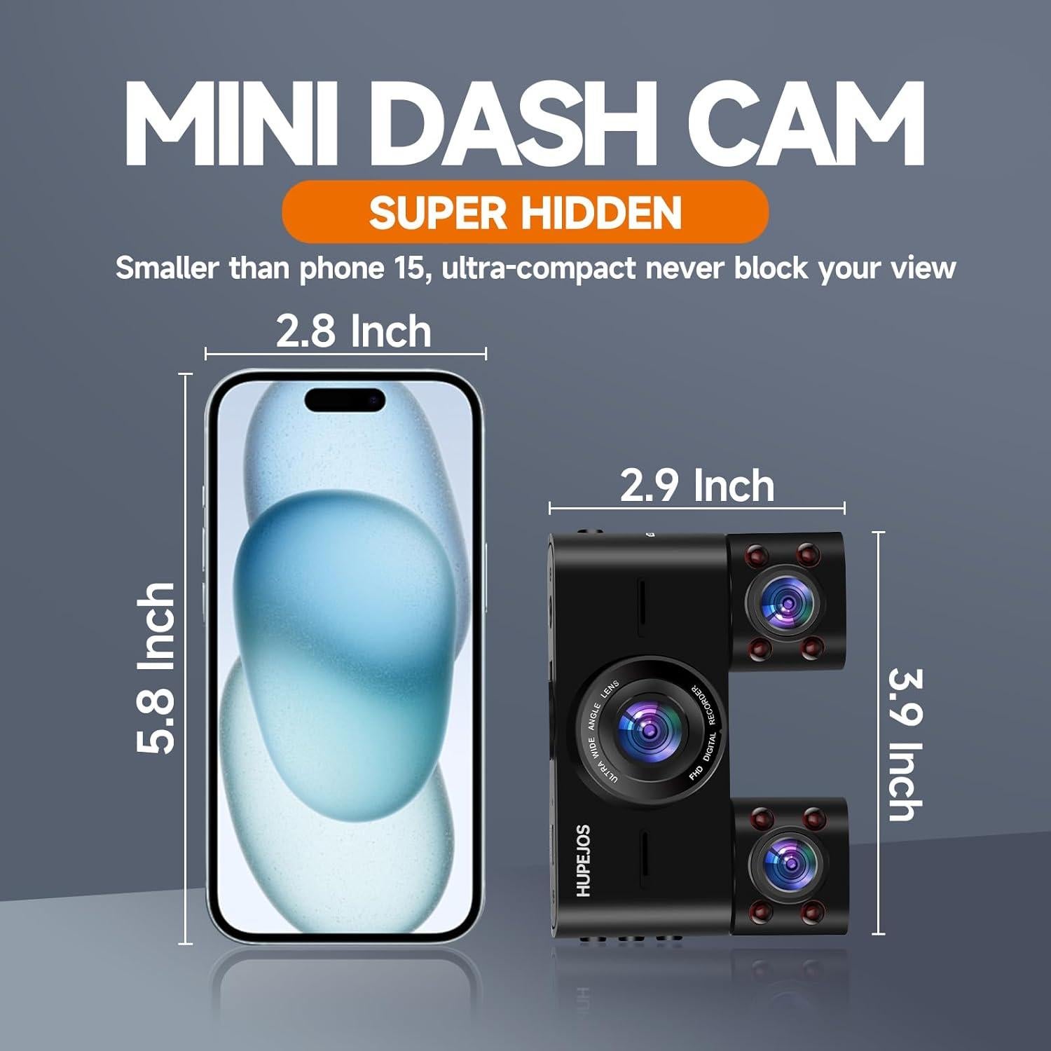 Cámara Dash 360° HUPEJOS V7 4 Canales FHD 1080p Wi-Fi 64GB