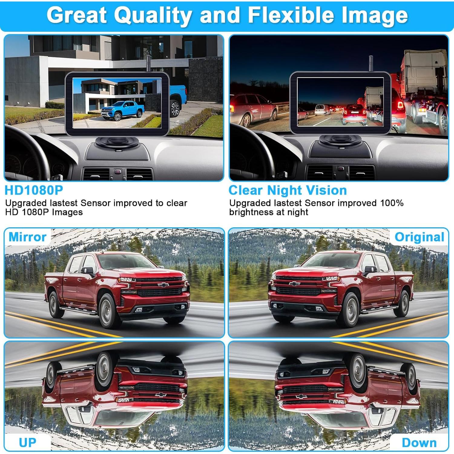 Cámara de Respaldo Inalámbrica 7" LeekooLuu HD 1080P IP69