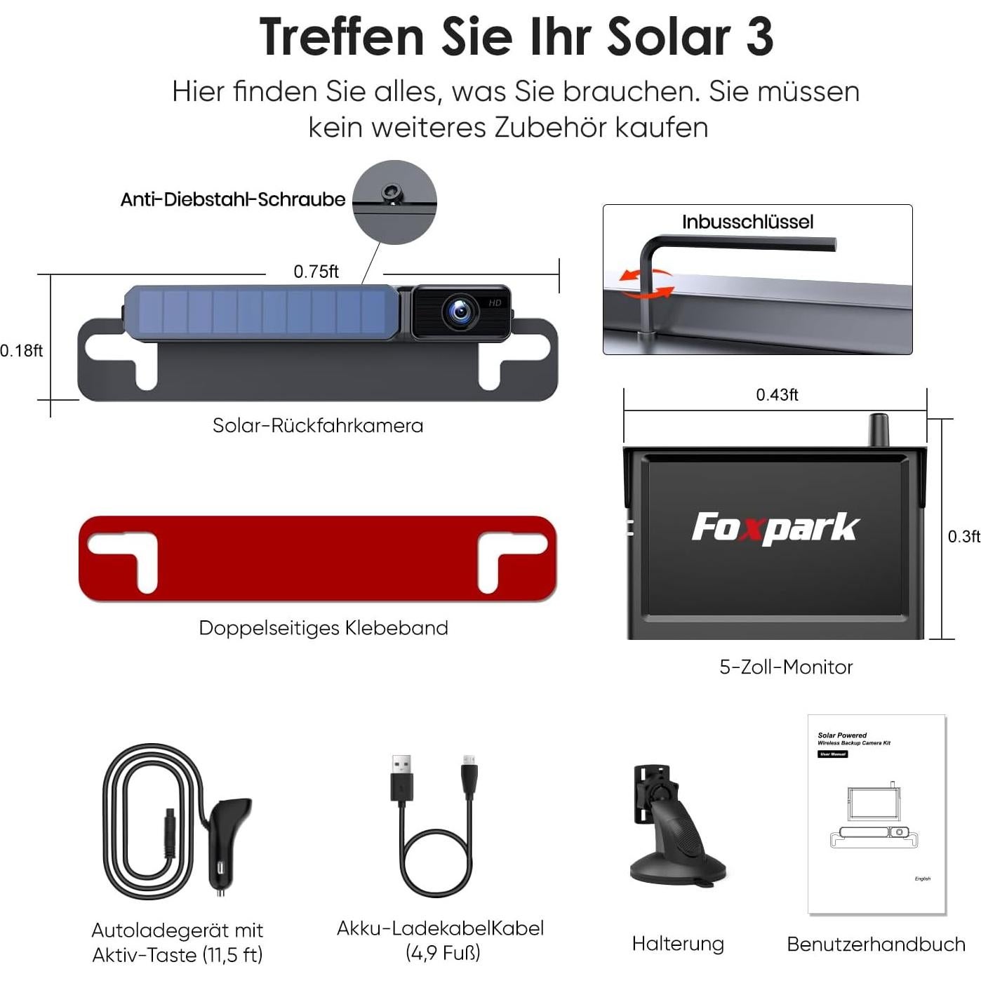 Cámara de Respaldo Inalámbrica Solar Foxpark 1080P IP69