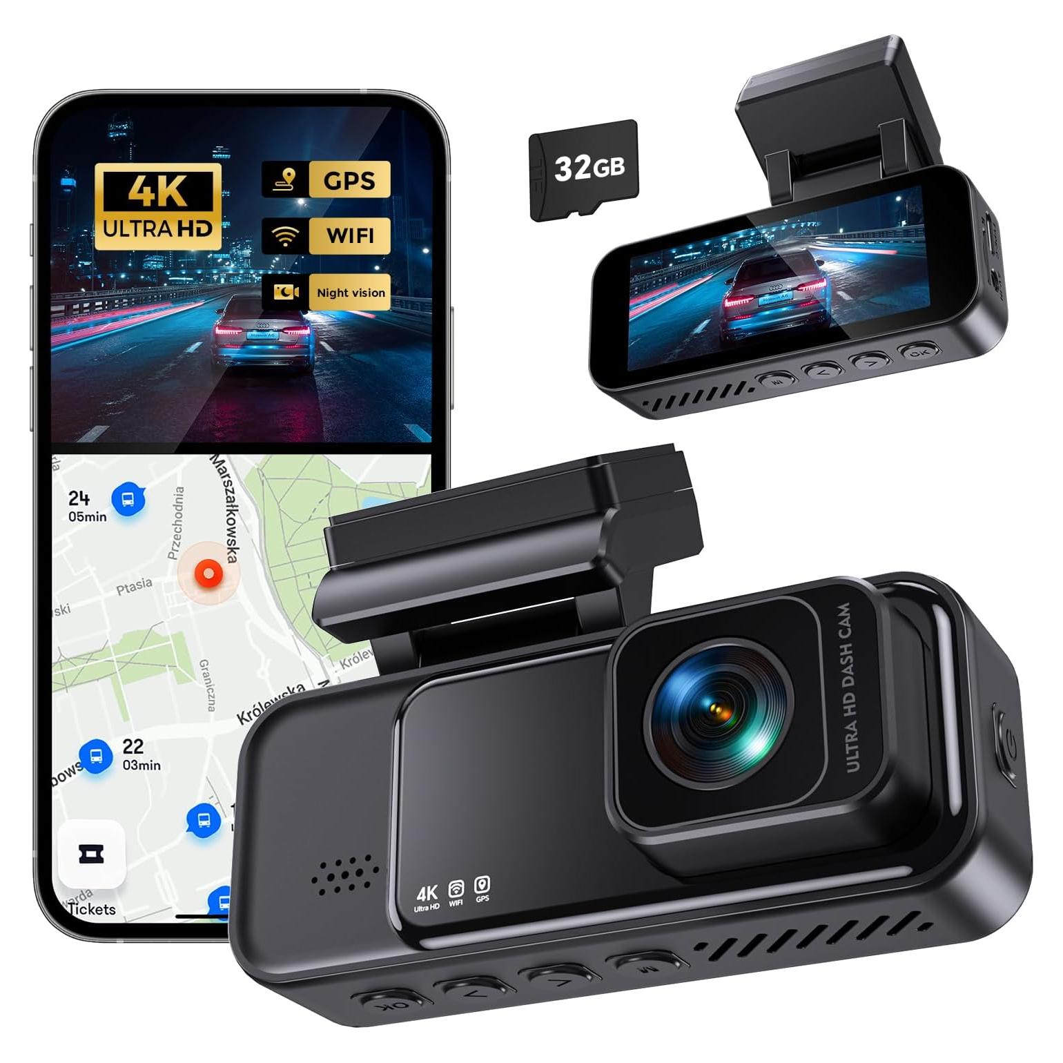 Cámara Dash 4K COOLCRAZY N7 con GPS y WiFi, Pantalla 3.2"