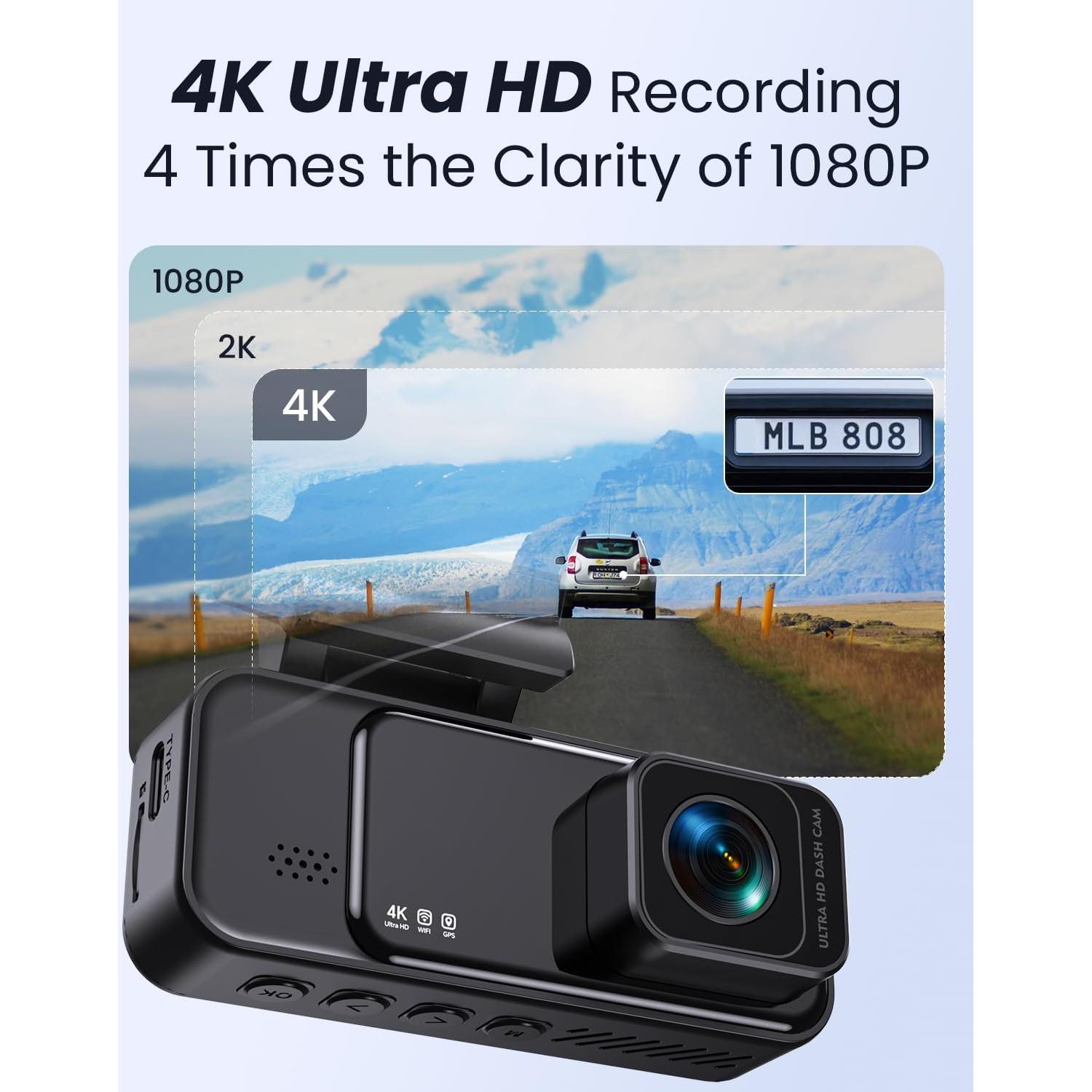 Cámara Dash 4K COOLCRAZY N7 con GPS y WiFi, Pantalla 3.2"