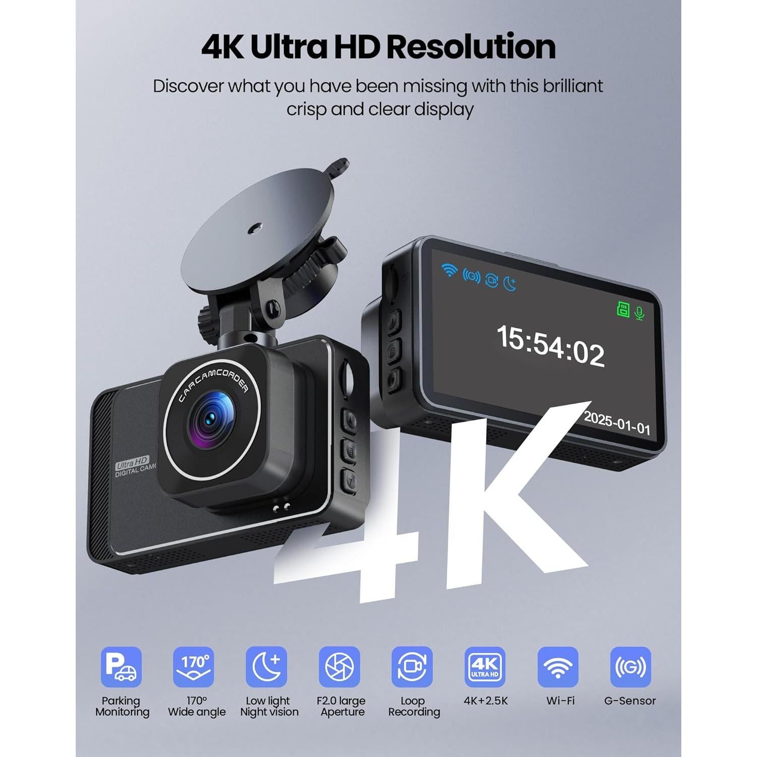 Cámara de Tablero M16 4K Frontal + 2K Trasera WiFi 32GB