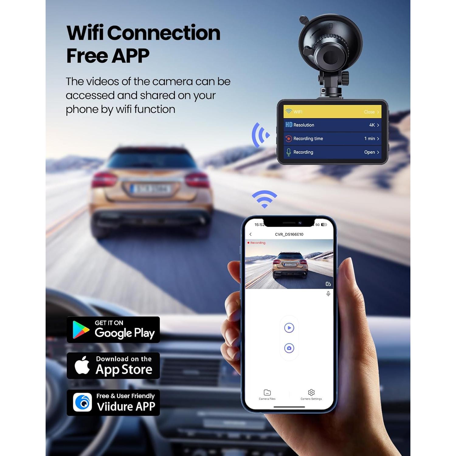 Cámara de Tablero M16 4K Frontal + 2K Trasera WiFi 32GB