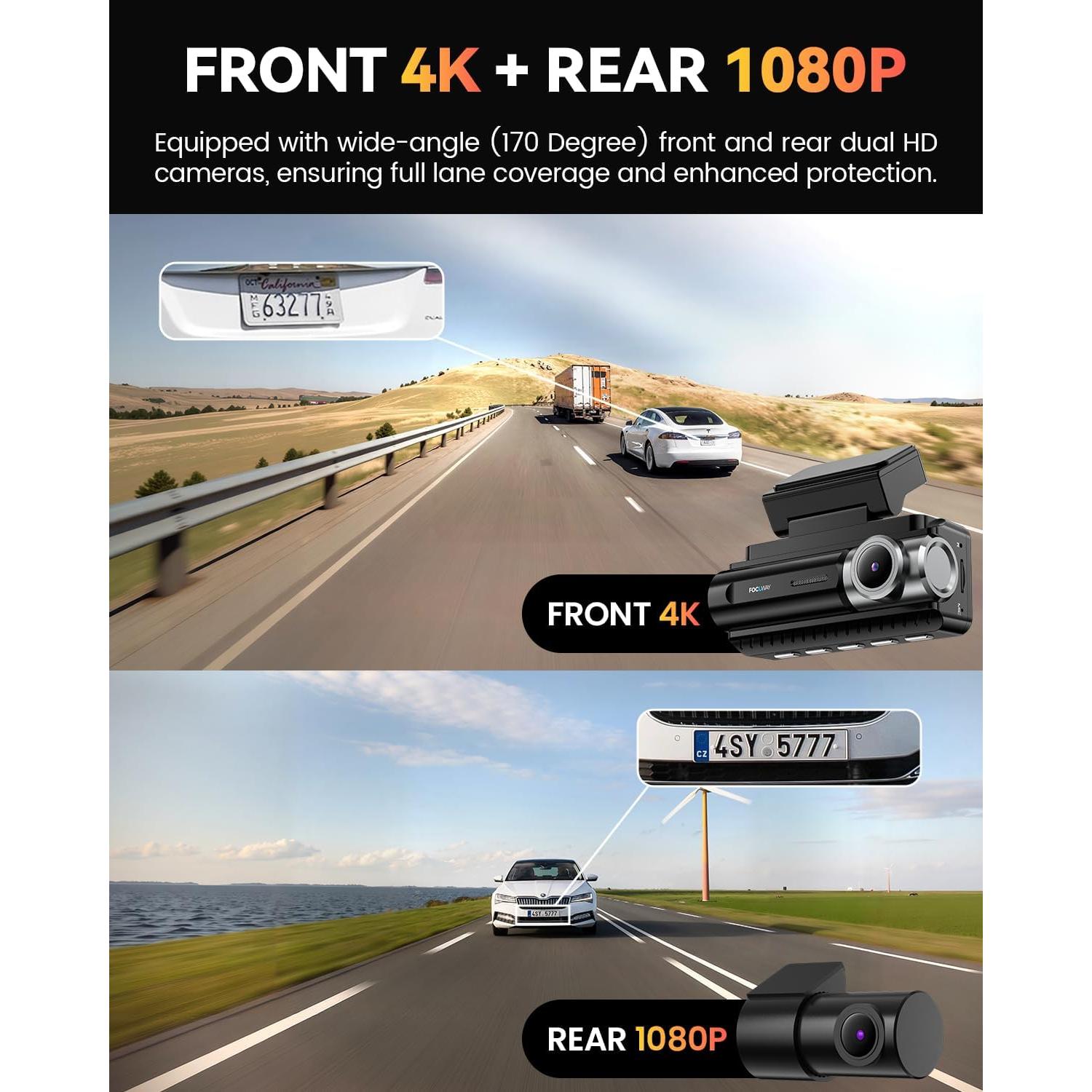 Cámara de tablero FOCUWAY D2 Duo 4K GPS WiFi 5G Pantalla 3.39"