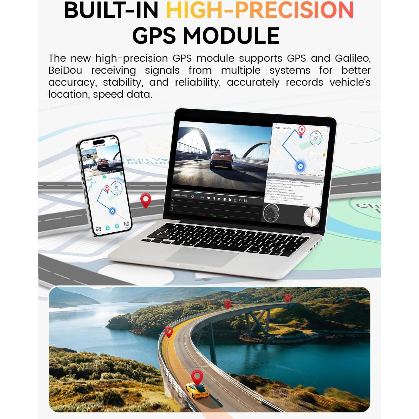 Cámara de tablero FOCUWAY D2 Duo 4K GPS WiFi 5G Pantalla 3.39"