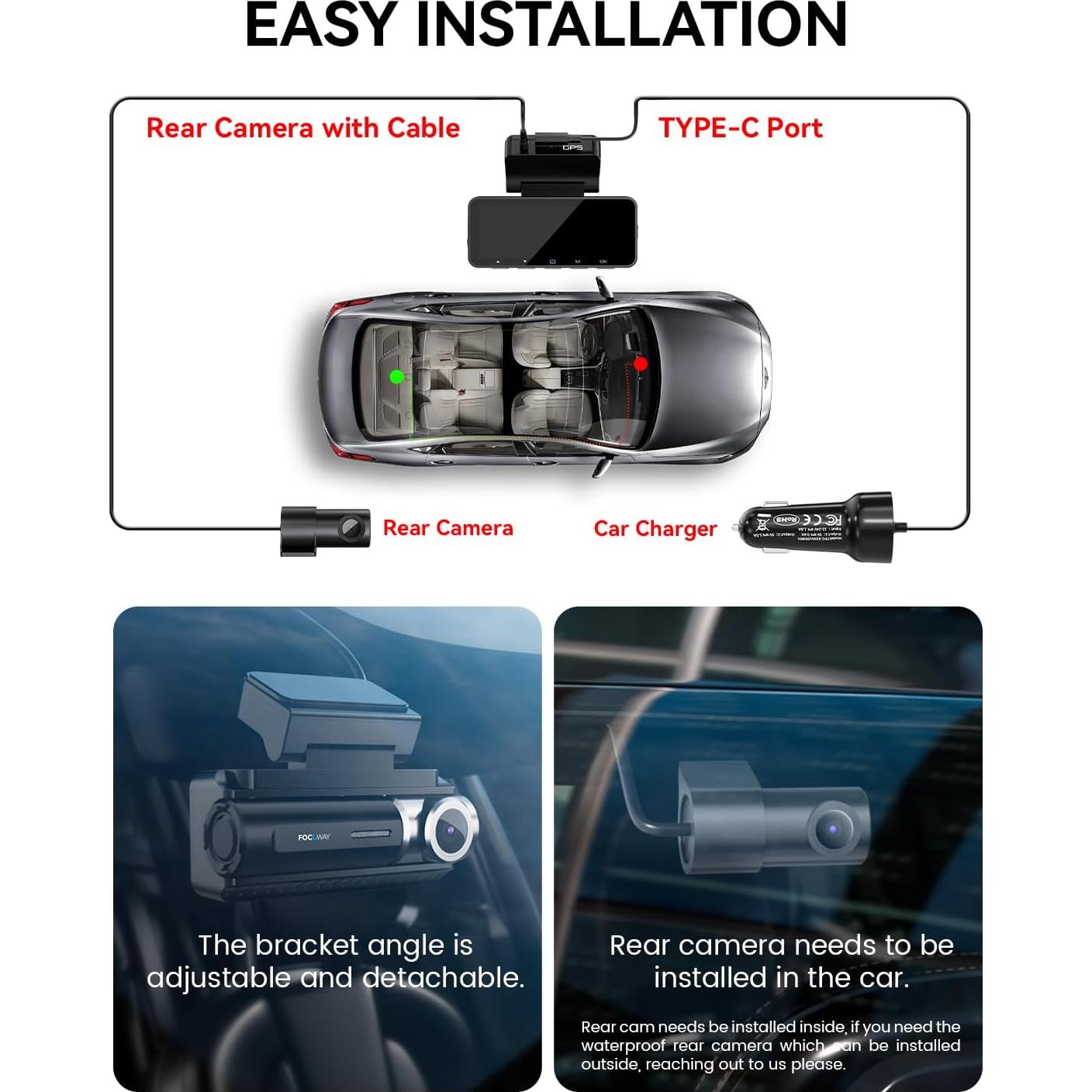 Cámara de tablero FOCUWAY D2 Duo 4K GPS WiFi 5G Pantalla 3.39"