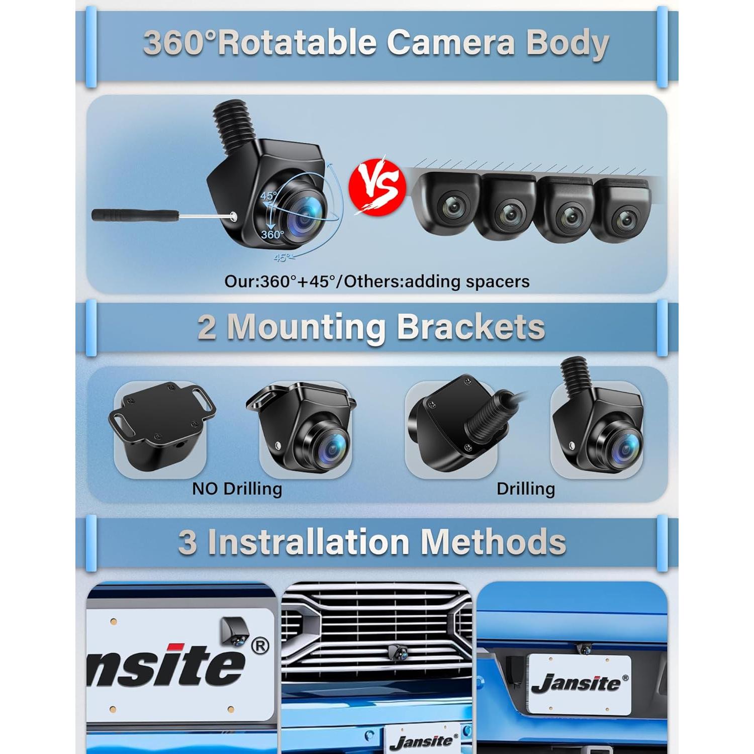 Cámara de Respaldo AHD 1080P Jansite 170° Rotatable IP69K