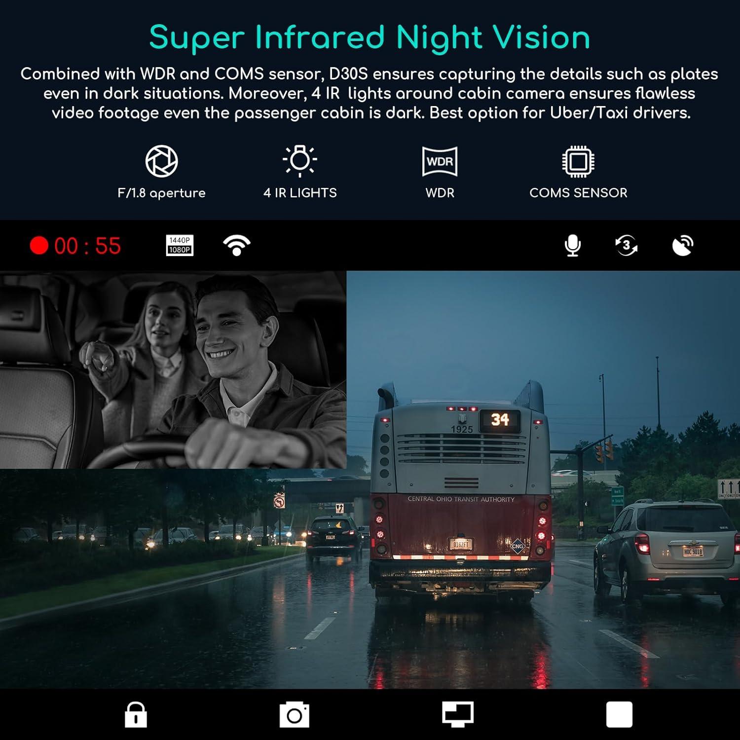 Cámara Dash COOAU D30S 4K GPS Wi-Fi Doble Canal 2.5K+1080P