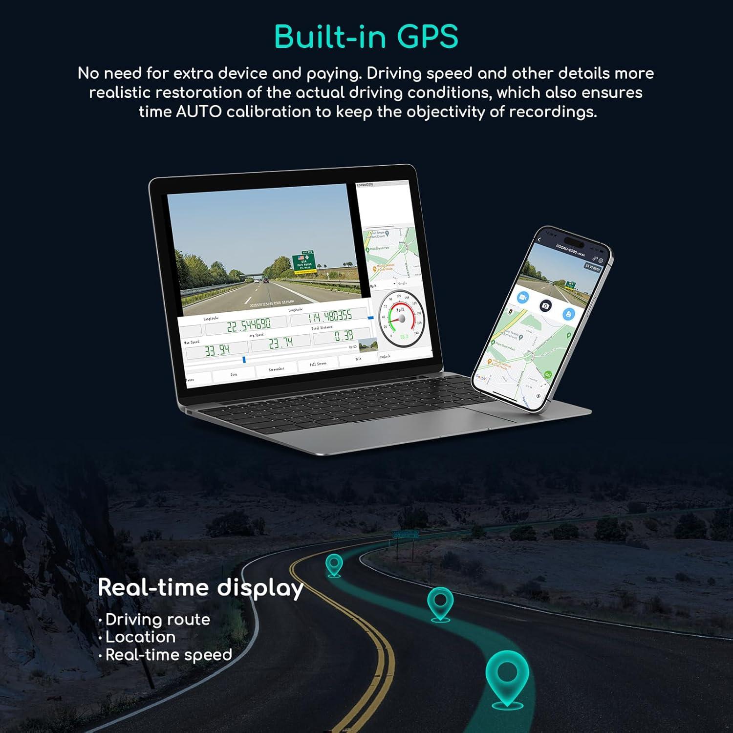 Cámara Dash COOAU D30S 4K GPS Wi-Fi Doble Canal 2.5K+1080P