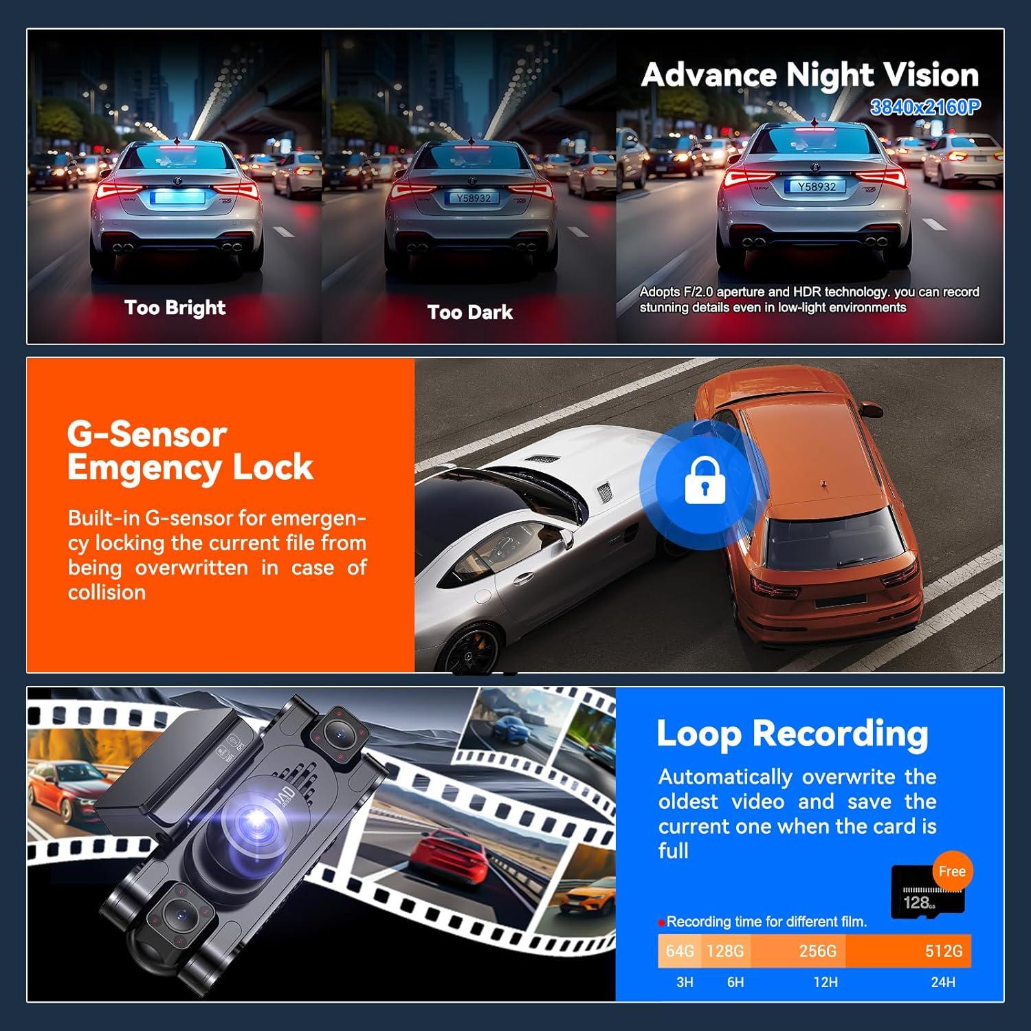 Cámara Dash 4K 360° Roadwitness con GPS y WiFi 128GB