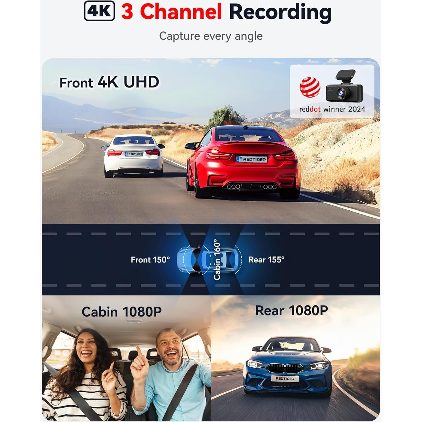 Cámara de Salpicadero REDTIGER F17 4K Triple 2160P+1080P GPS