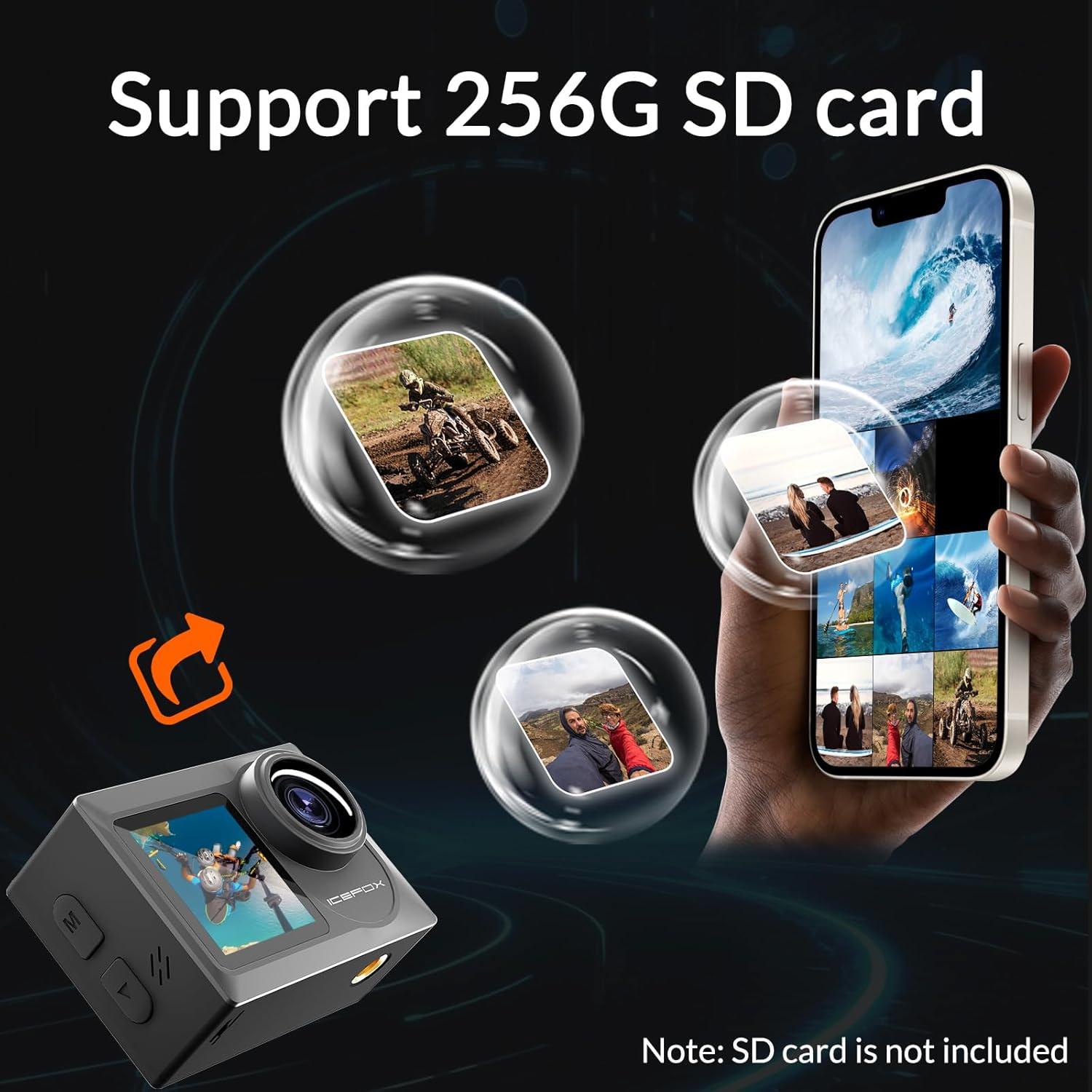 Cámara de acción Icefox 4K 60FPS 20MP impermeable EIS