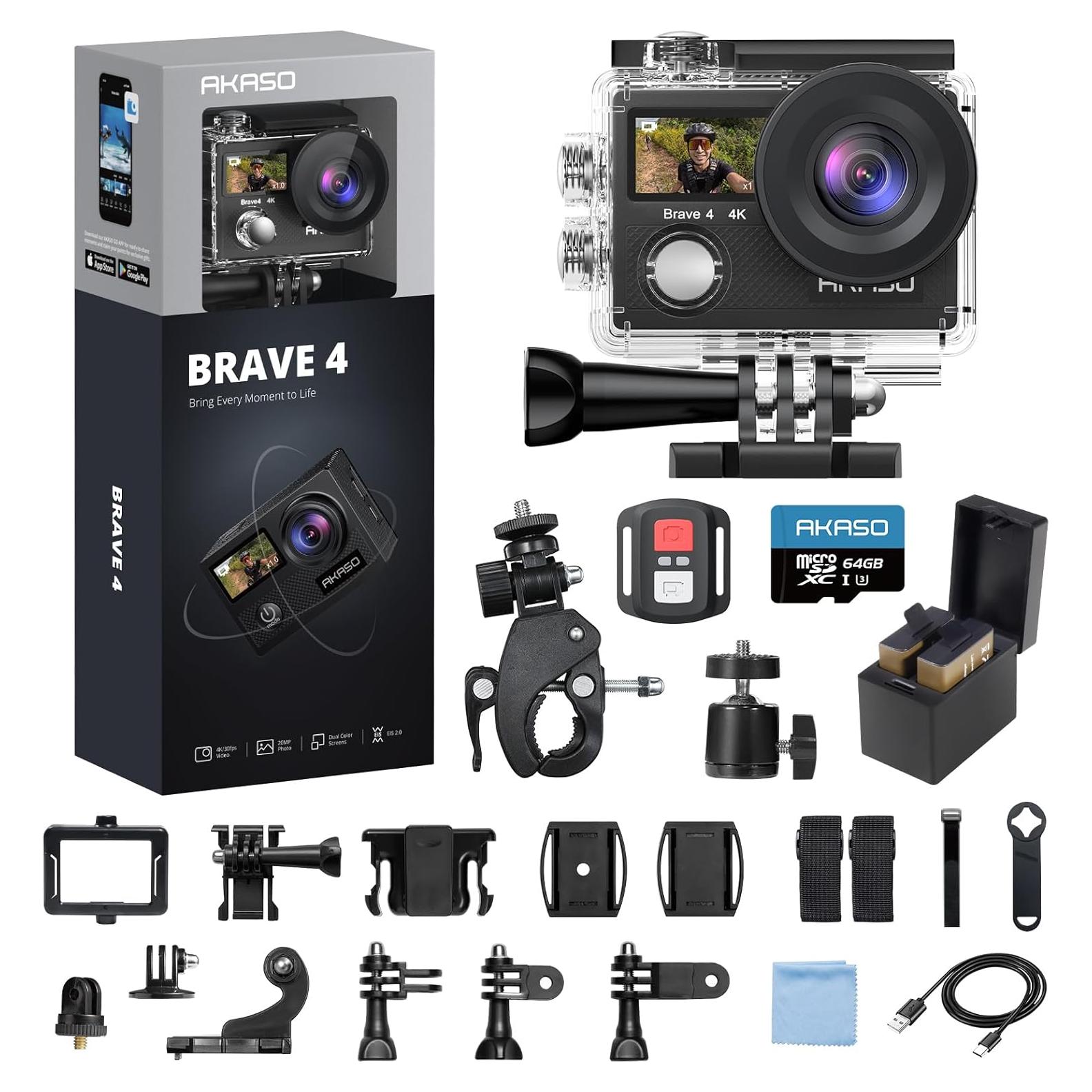 Cámara de Acción AKASO Brave 4 4K 30fps 20MP Impermeable