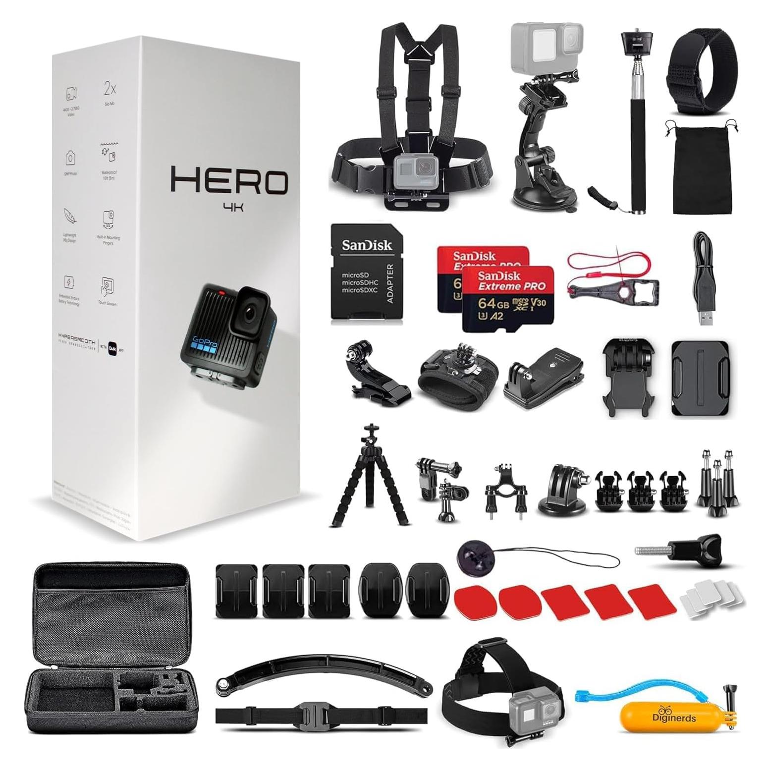Cámara de Acción GoPro HERO Negra 4K UHD + Accesorios 50 en 1