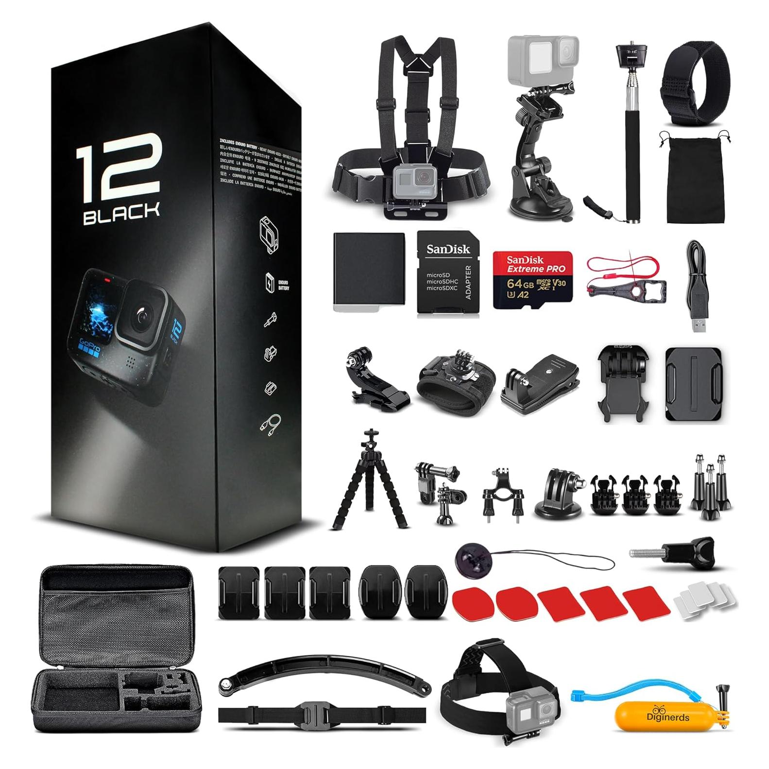 Cámara de Acción GoPro HERO12 Negra 5.3K 27MP + Accesorios 50 en 1