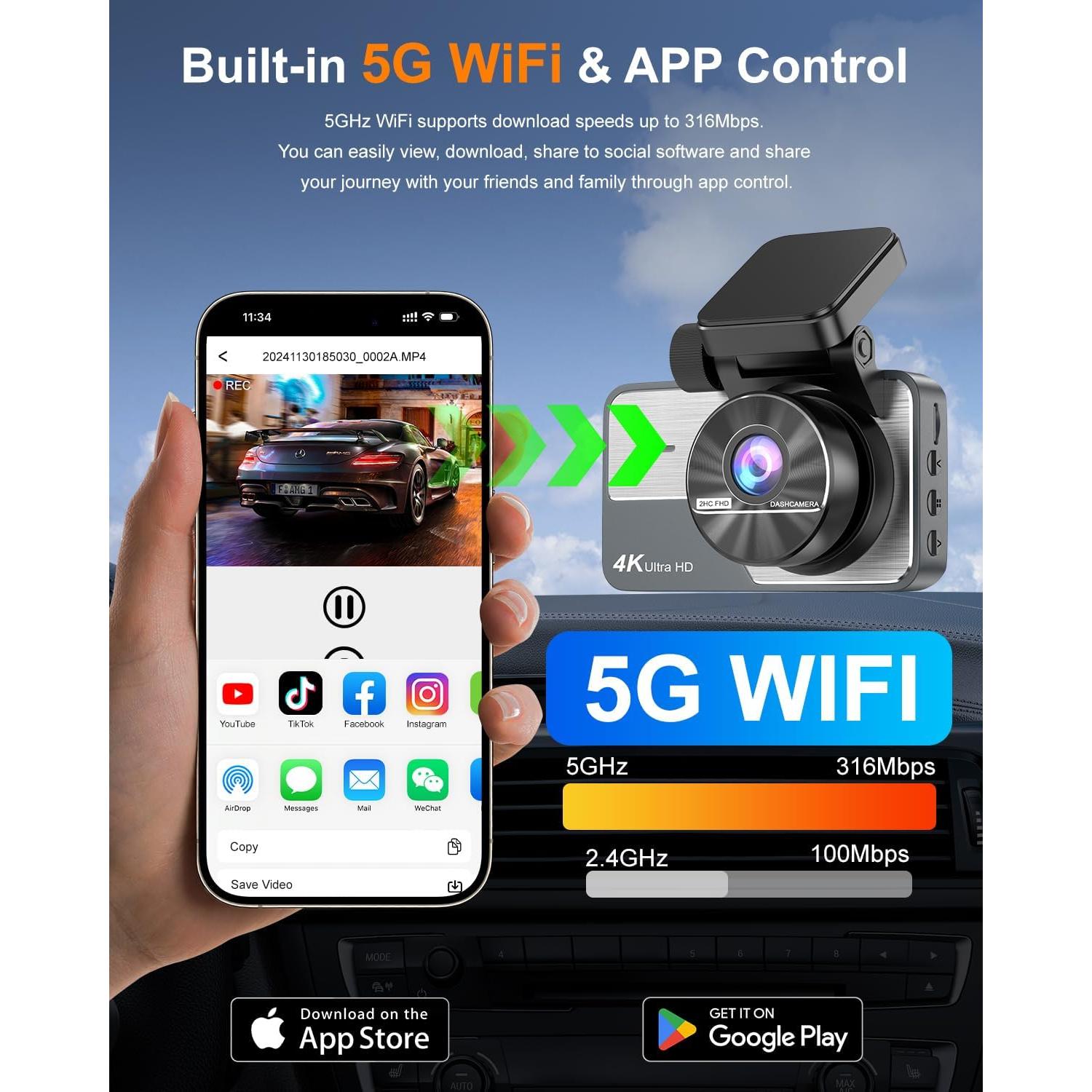 Cámara Dash Delantera y Trasera RENGAC Y600 4K+2K GPS WiFi