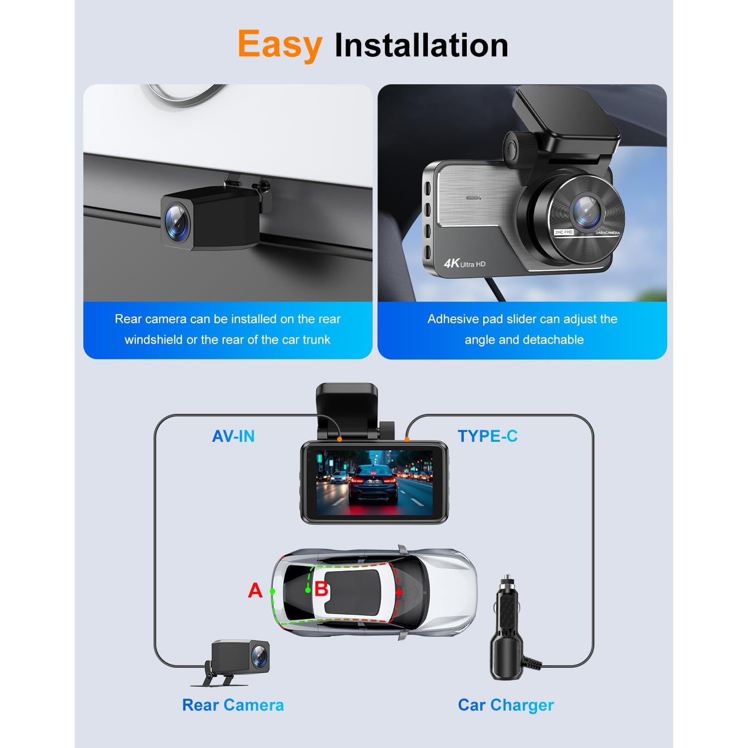 Cámara Dash Delantera y Trasera RENGAC Y600 4K+2K GPS WiFi