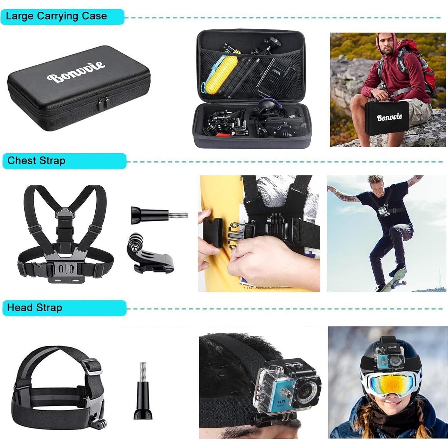 Kit de Accesorios para Cámara de Acción Bonvvie 50-en-1