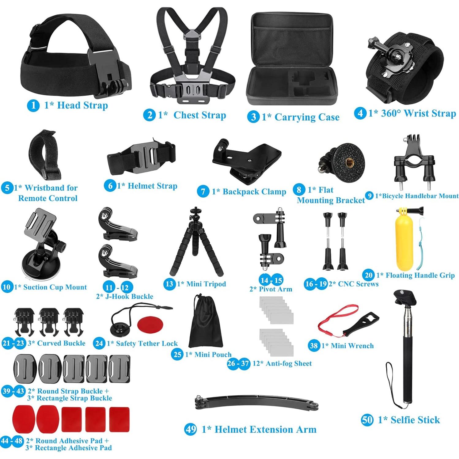 Kit de Accesorios para Cámara de Acción Bonvvie 50-en-1