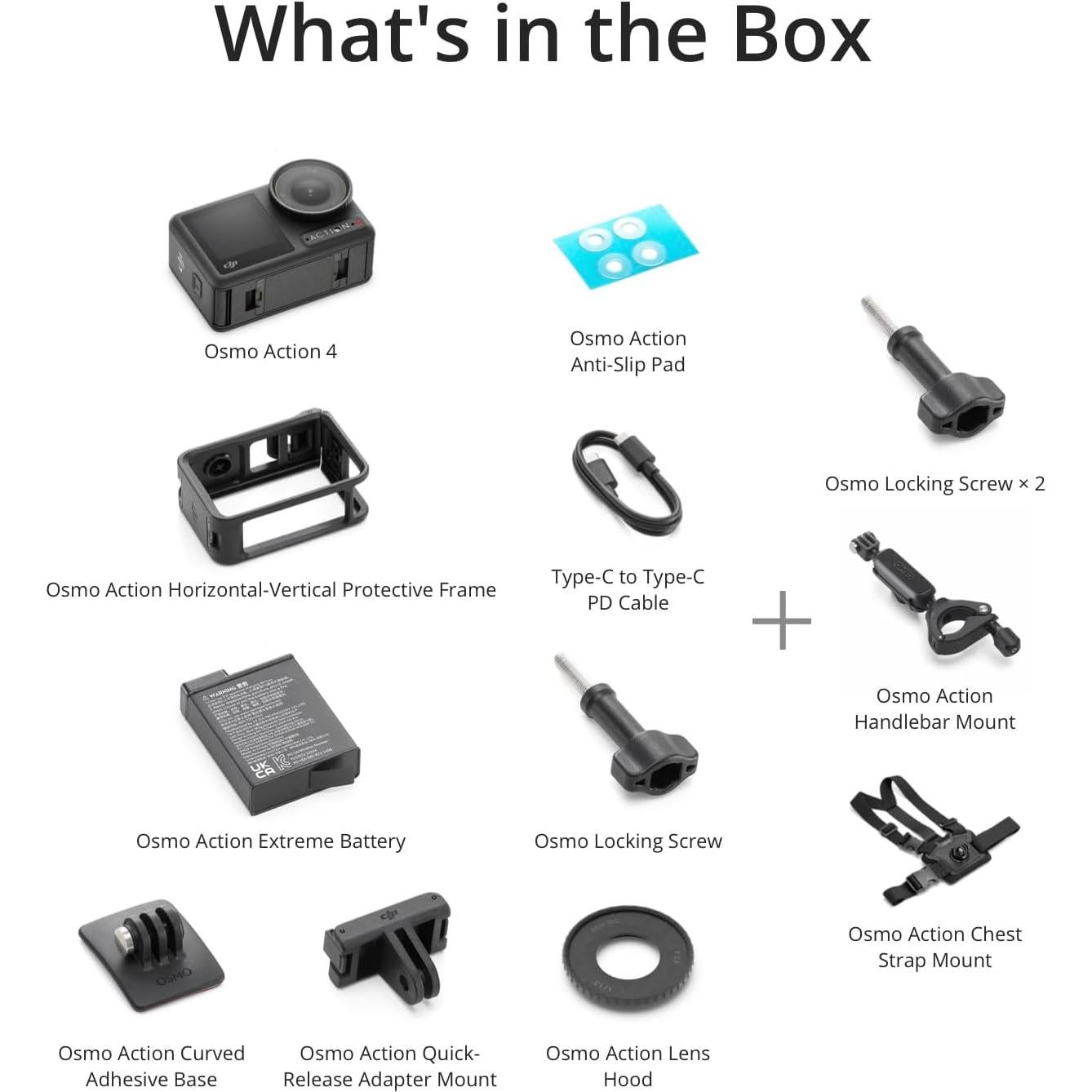 Osmo Action 4 Motorcycling/Mountain Cycling Combo, Action Camera 4K with 155º FOV, 1/1.3-Inch Sensor, Stabilization, with Chest Strap Mount, Waterproof Action Camera for Travel, Outdoor, Sports