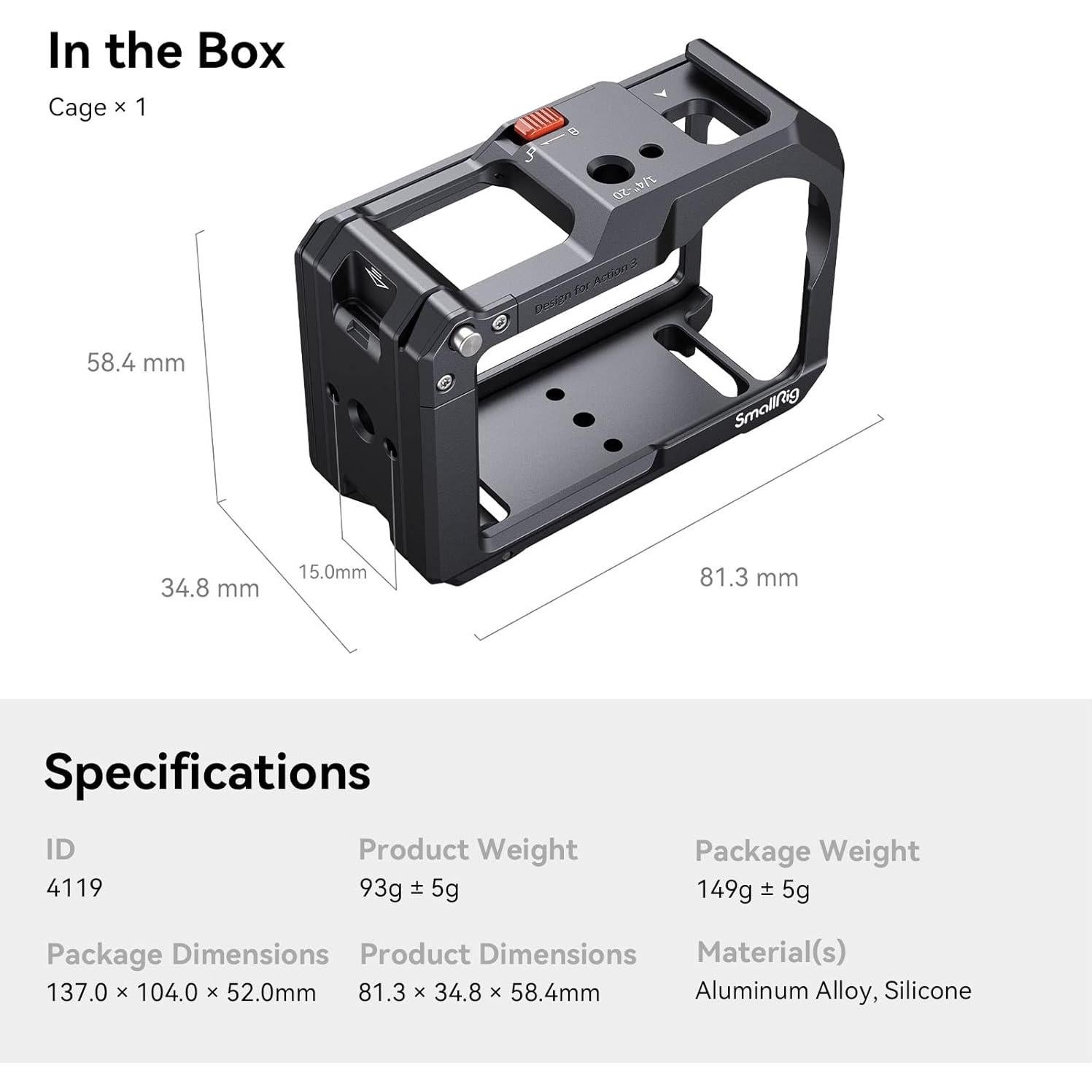 Jaula para Cámara SmallRig 4119 para DJI Osmo Action 5 Pro/4/3