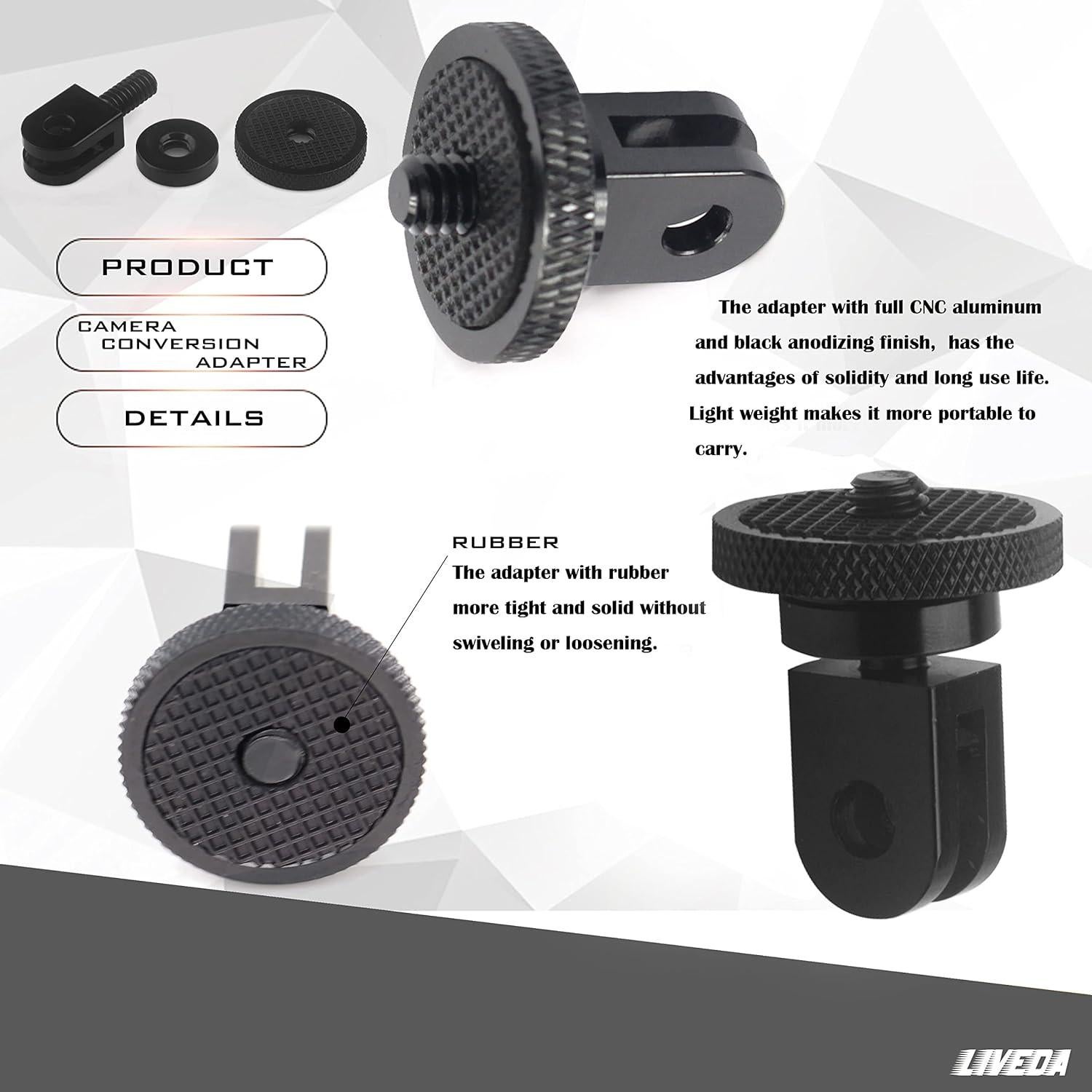 Adaptador de Montaje de Cámara Liveda 1/4-20 Aluminio 2pcs