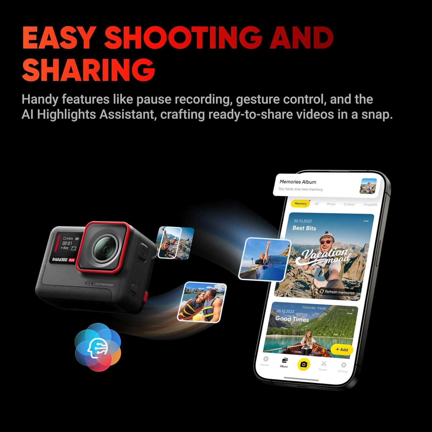 Cámara de Acción Insta360 Ace 4K 120fps Impermeable 48MP