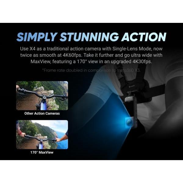 Cámara de Acción Insta360 X4 8K 360 Impermeable con Pantalla Táctil