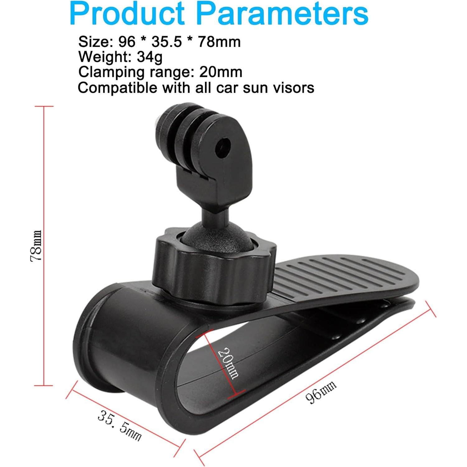 Car Sun Visor Mount VLOG/Video Holder for iPhone Samsung Cell Phone GoPro 13 12 10 9 8 7 6 Insta360 X5 X4 X3 X2 X RS R AKASO DJI Osmo Action 5 4 3 2 Camera and Accessories