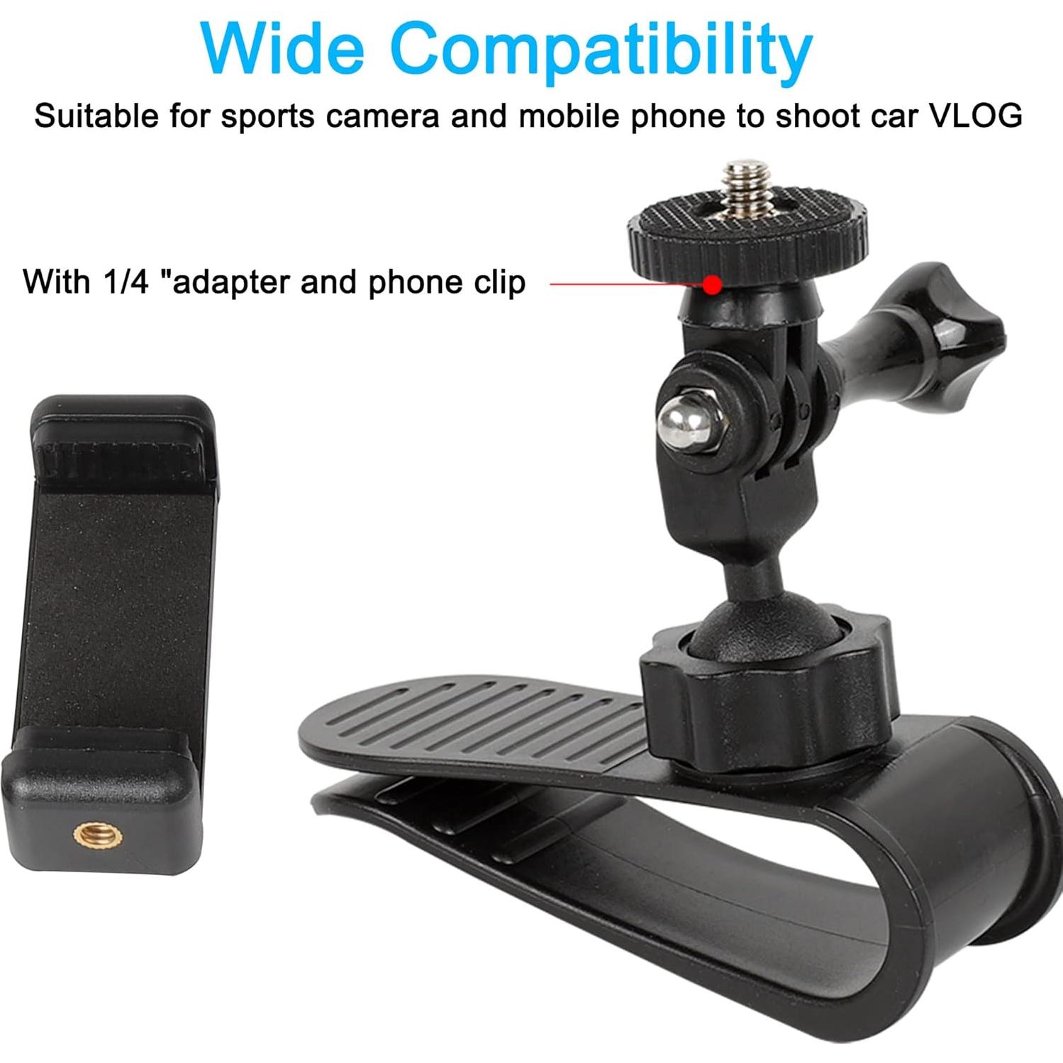 Car Sun Visor Mount VLOG/Video Holder for iPhone Samsung Cell Phone GoPro 13 12 10 9 8 7 6 Insta360 X5 X4 X3 X2 X RS R AKASO DJI Osmo Action 5 4 3 2 Camera and Accessories