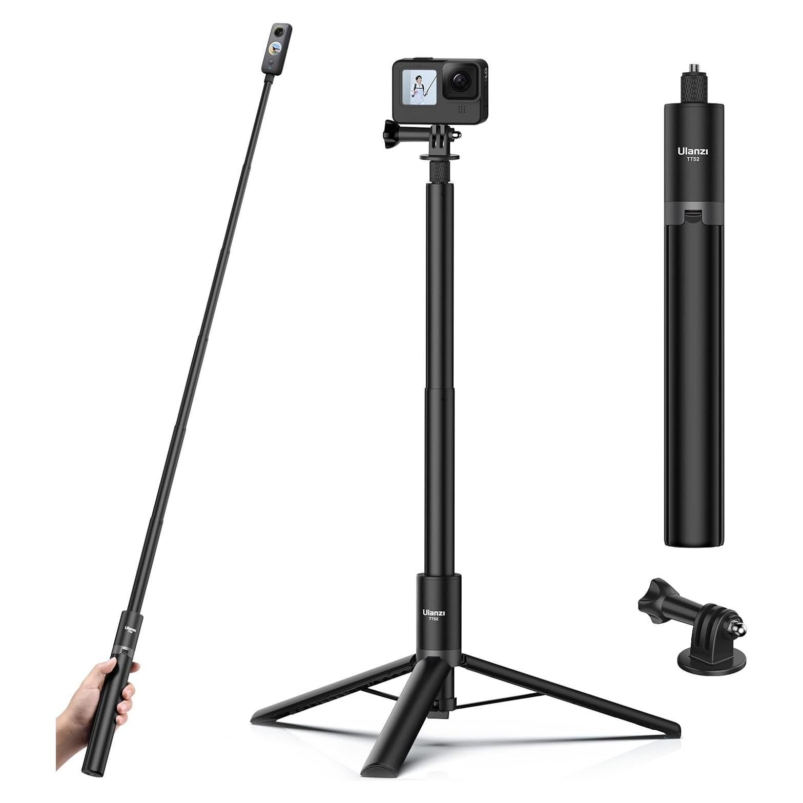 59in Invisible Selfie Stick Tripod for Insta360 X5/X4/X3/ONE X2/GO 3s/DJI Osmo 360, ULANZI TT52 Extension Pole Adjustable Waterproof Handle Grip for GoPro, DJI Osmo Pocket 3 Action 5 Pro/4