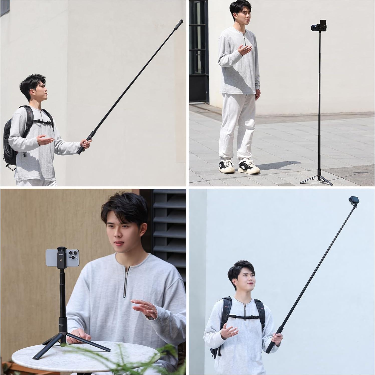 59in Invisible Selfie Stick Tripod for Insta360 X5/X4/X3/ONE X2/GO 3s/DJI Osmo 360, ULANZI TT52 Extension Pole Adjustable Waterproof Handle Grip for GoPro, DJI Osmo Pocket 3 Action 5 Pro/4