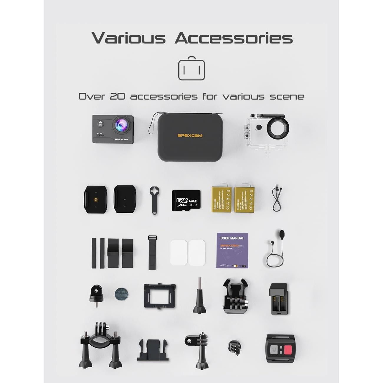 Cámara de Acción Apexcam M80AIR 4K 20MP con Tarjeta 64GB