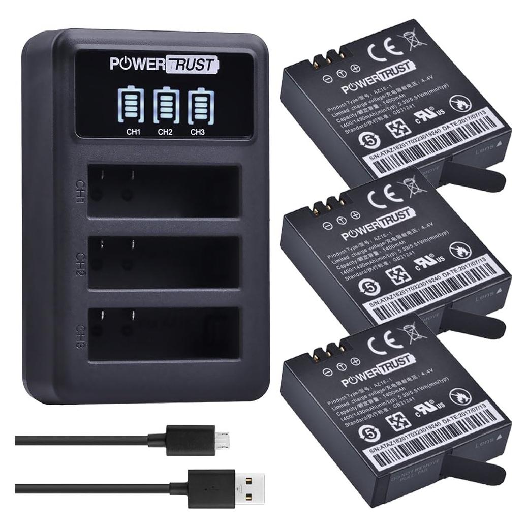 Paquete de 3 Baterías Recargables AZ16-1 + Cargador USB PowerTrust