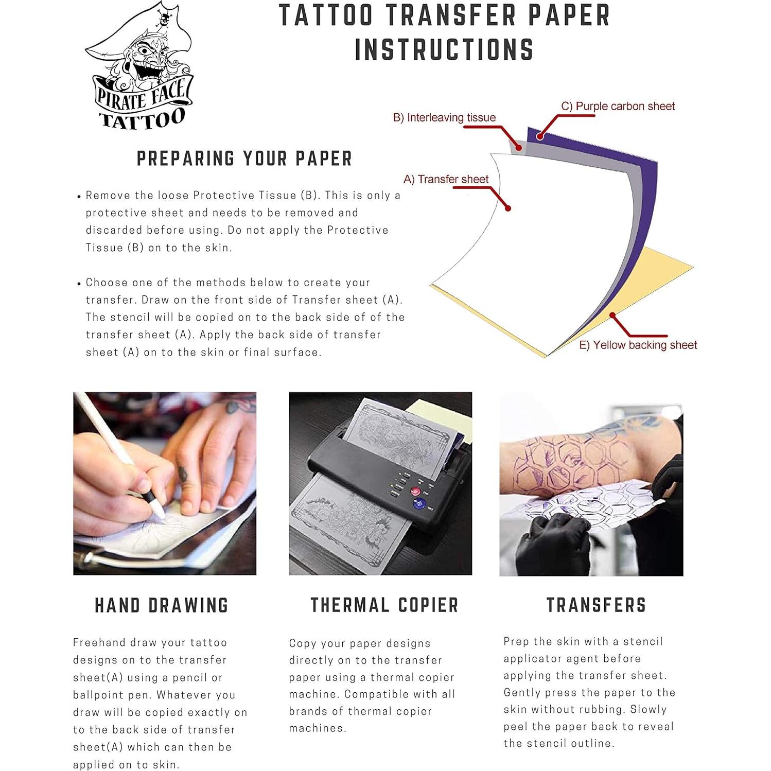 Pirate Face Tattoo Transfer Stencil Paper 15 Sheets