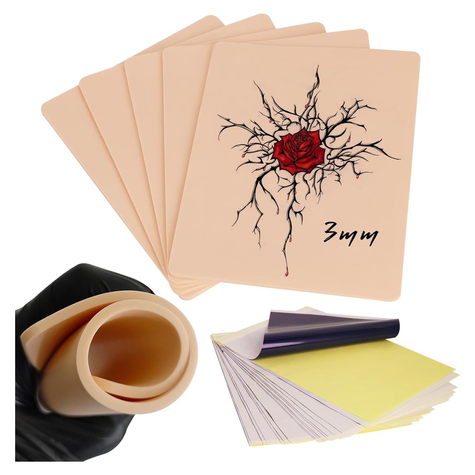 Kit de Tatuaje WZPB - 5 Pieles Práctica 13.97x19.05cm y 20 Papeles A4