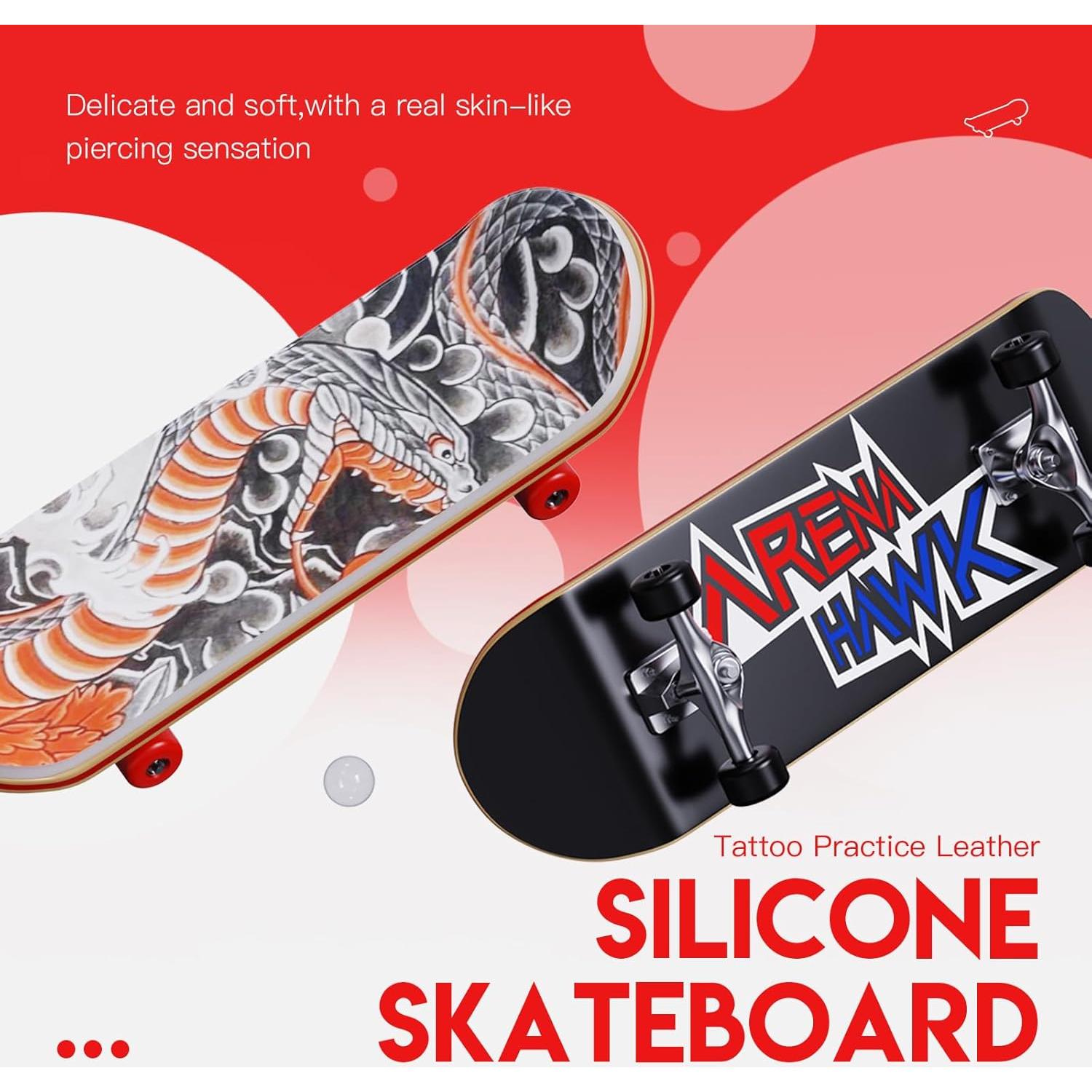 Tattoo Kit 3-Pack Practice Skins, Fingerboard Mini Skatebords Collectible & Customizable, Tattoo Studio Gift, Beginners Play 006