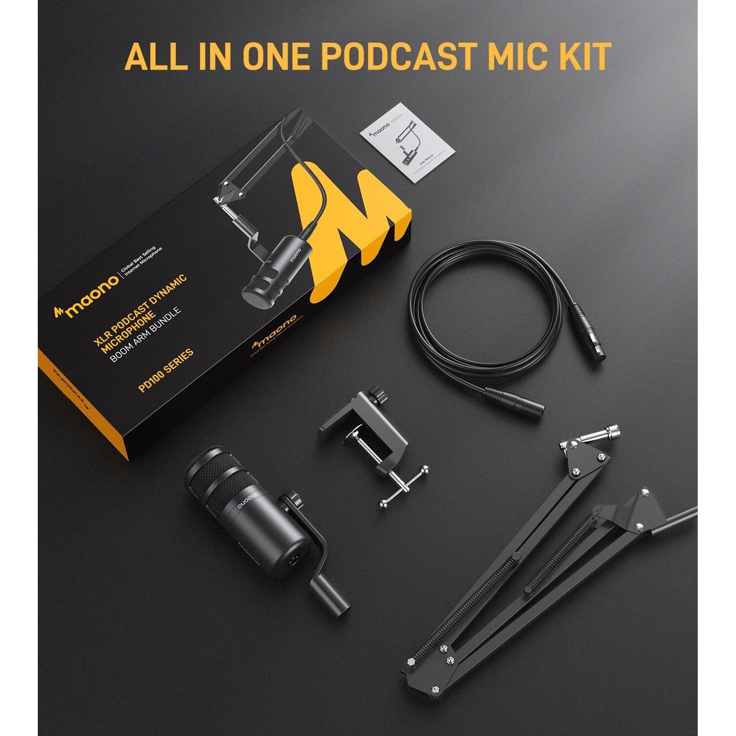 Micrófono Dinámico MAONO PD100S con Soporte y Cable XLR