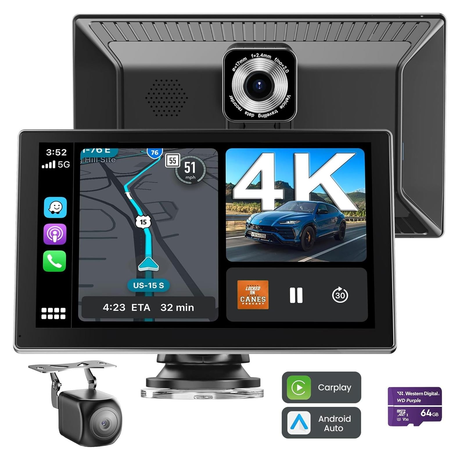 Pantalla CarPlay Portátil Jzones 9" Táctil Inalámbrica GPS 4K