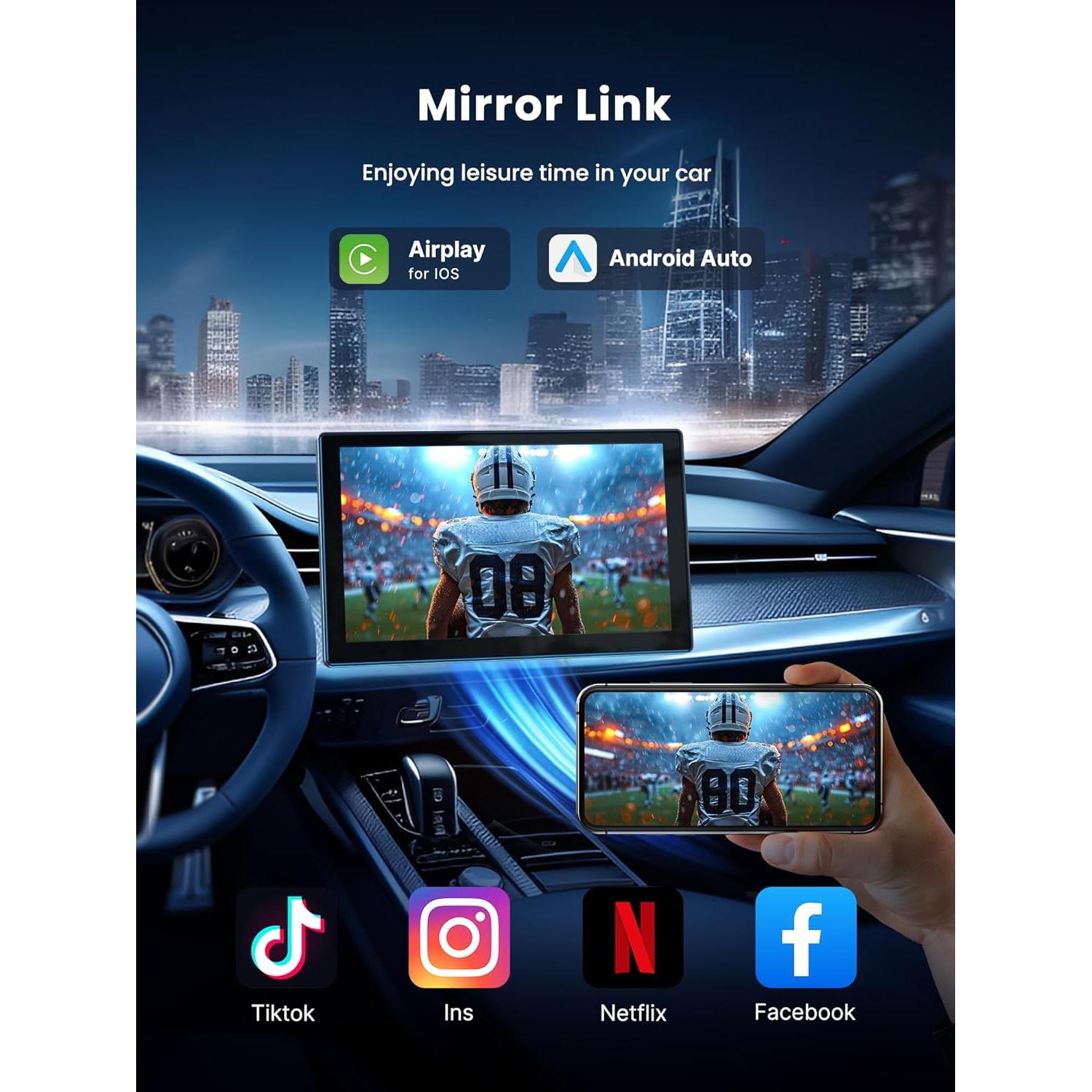 Pantalla CarPlay Portátil Jzones 9" Táctil Inalámbrica GPS 4K