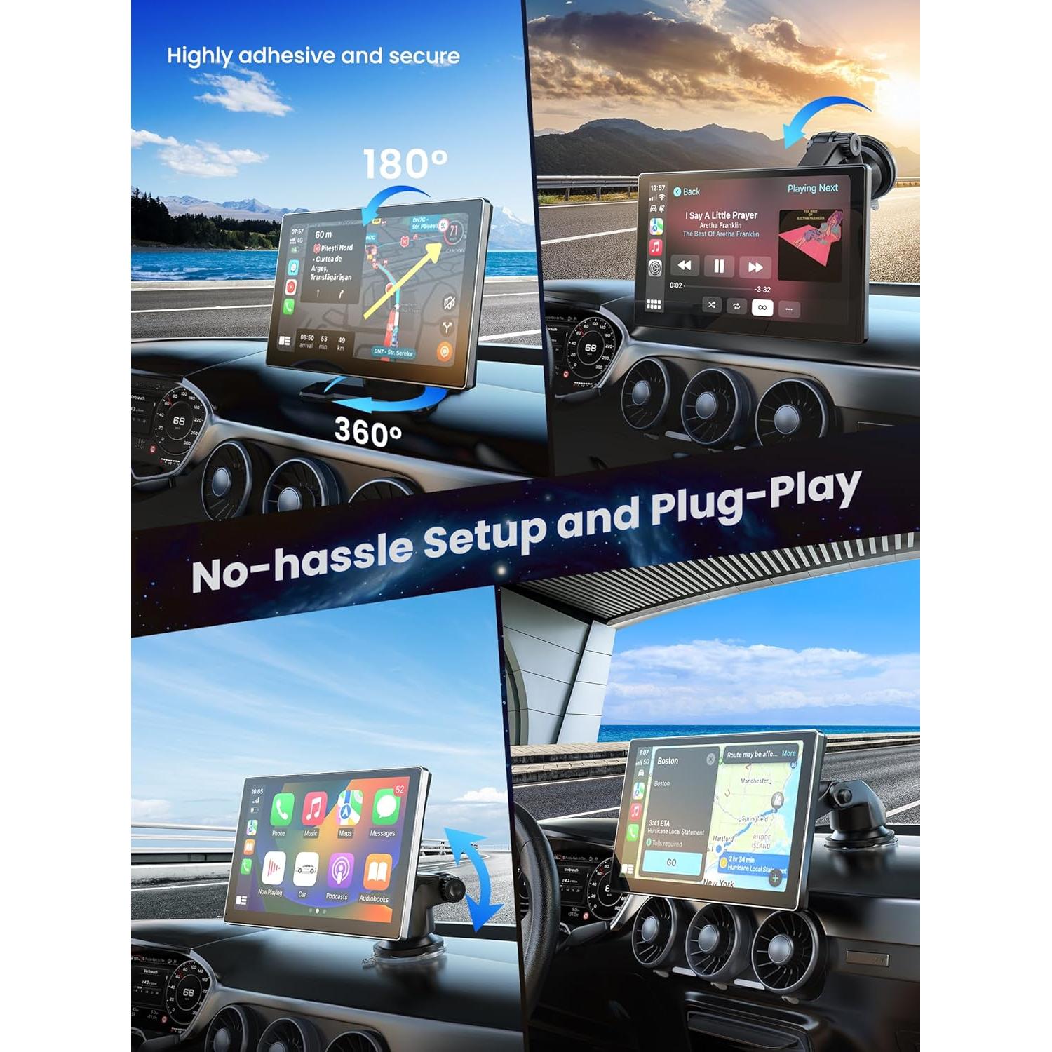 Pantalla CarPlay Portátil Jzones 9" Táctil Inalámbrica GPS 4K